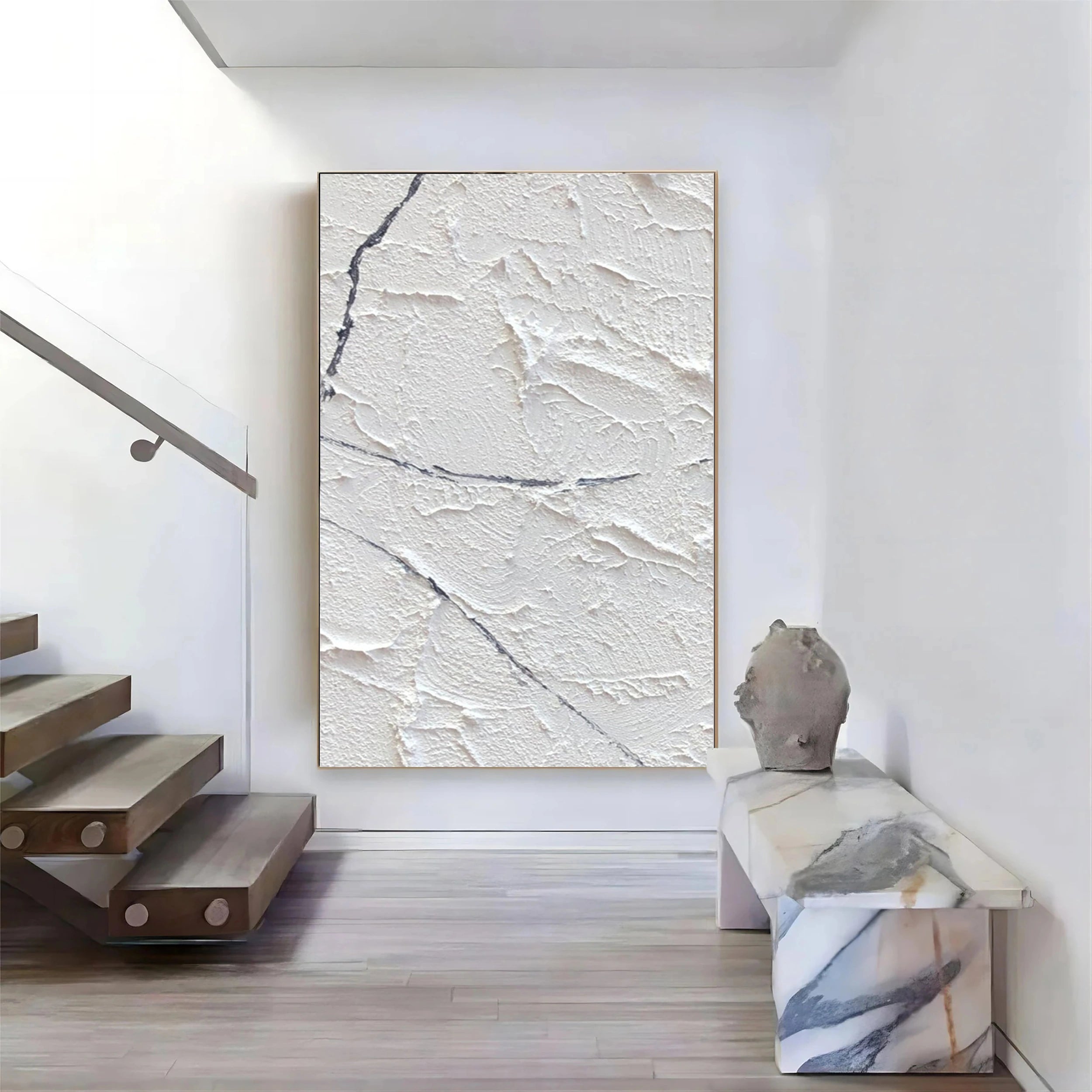 White Minimalist Textured Painting Canvas #MM142 - Premium Abstract Wall Art for Modern Home & Office Decor