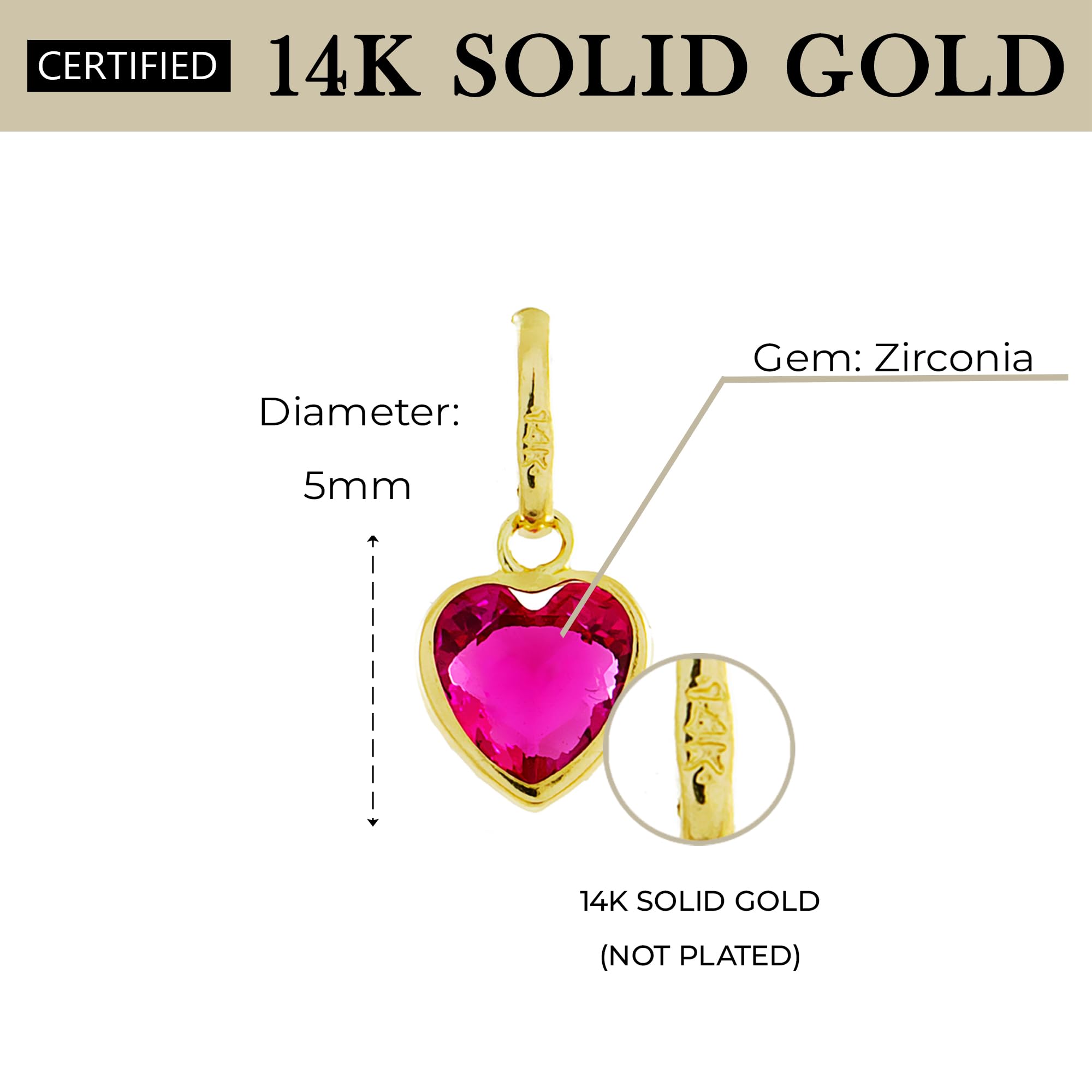 14K Solid Gold Heart Pendant with Multicolor Cubic Zirconia - Elegant Women's Jewelry for Necklaces & Bracelets | Perfect Gift for Valentine's Day, Anniversary & Special Occasions