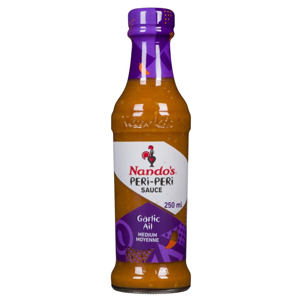 Nando's Garlic Peri Peri Hot Sauce - Spicy, Flavorful, Gluten Free, Vegetarian & Keto Friendly - 250ml Bottle - Perfect for Grilling, Marinades & Dipping Sauces