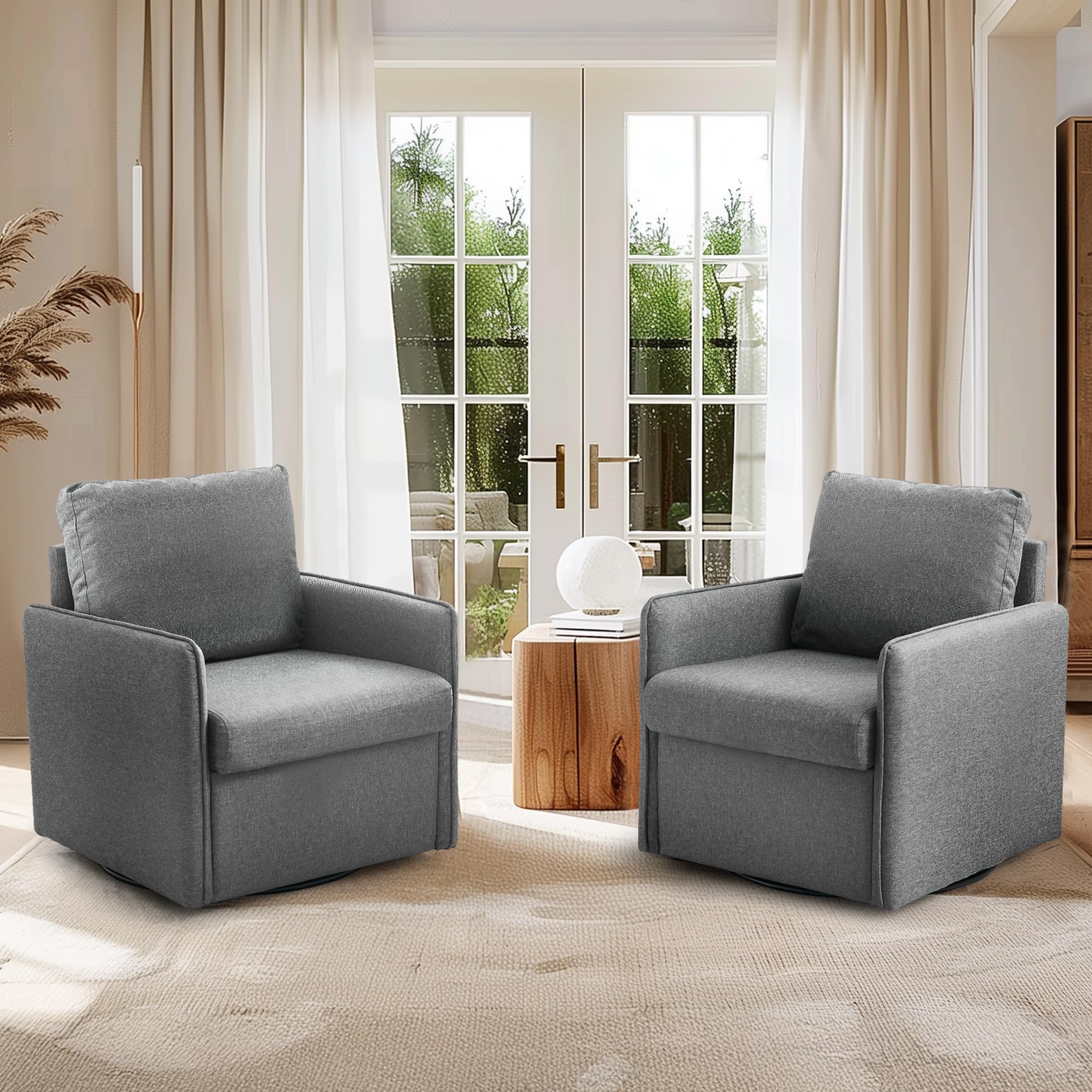 Redlife 360° Swivel Accent Chair Set of 2 with Storage - Mid Century Modern Upholstered Fabric Lounge Chairs for Living Room, Bedroom, Office (Gray) - Perfect for Small Spaces, Reading Nooks & Home Decor