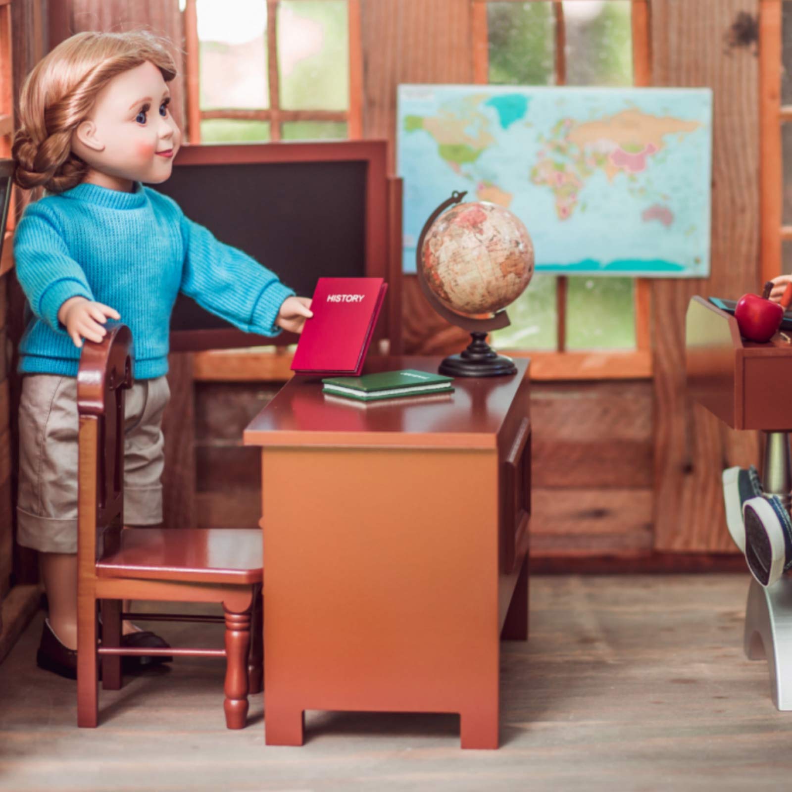 The Queen's Treasures 18 Inch Doll Classroom Set - Teacher & Student Desks, School Books, Chalkboard, Pencil & Globe | American Girl Doll Furniture Compatible | Perfect for School Role Play & Educational Pretend Play
