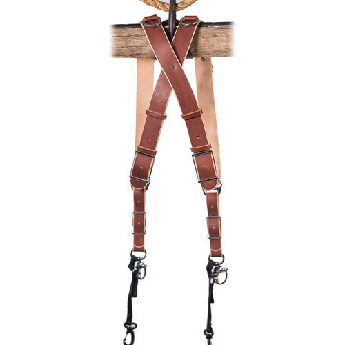 HoldFast Gear Money Maker Two Camera Harness with Silver Hardware – English Bridle & Chestnut (Medium) | Dual Camera Strap for Photographers | Perfect for Weddings, Events & Outdoor Photography
