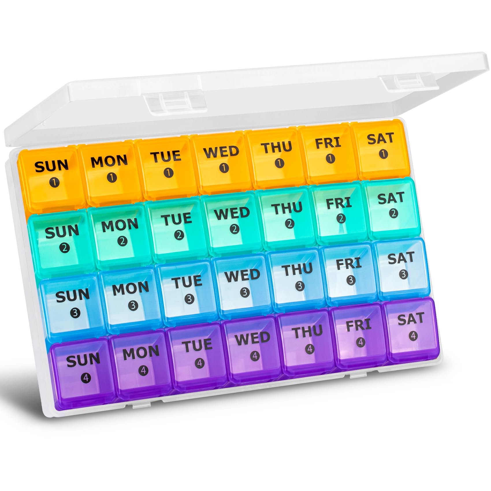 XL Large Monthly Pill Organizer 4 Weeks (28 Days) - Weekly Medicine Dispenser with Big Compartments & Travel Case - 7 Day Pill Box for 4 Times Daily - Perfect for Vitamins, Fish Oil & Medication - Ideal for Travel, Home & Elderly Care