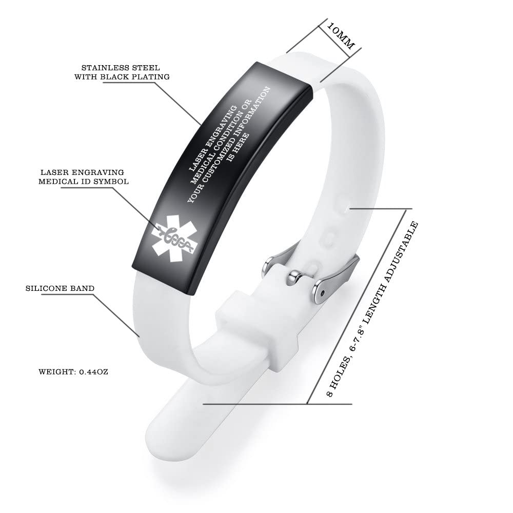 Adjustable Medical Alert Bracelet for Men & Women - Free Engraving, 8.5 Inch Sport Silicone Medical ID Bracelet | Perfect for Emergency Health Identification During Sports & Outdoor Activities