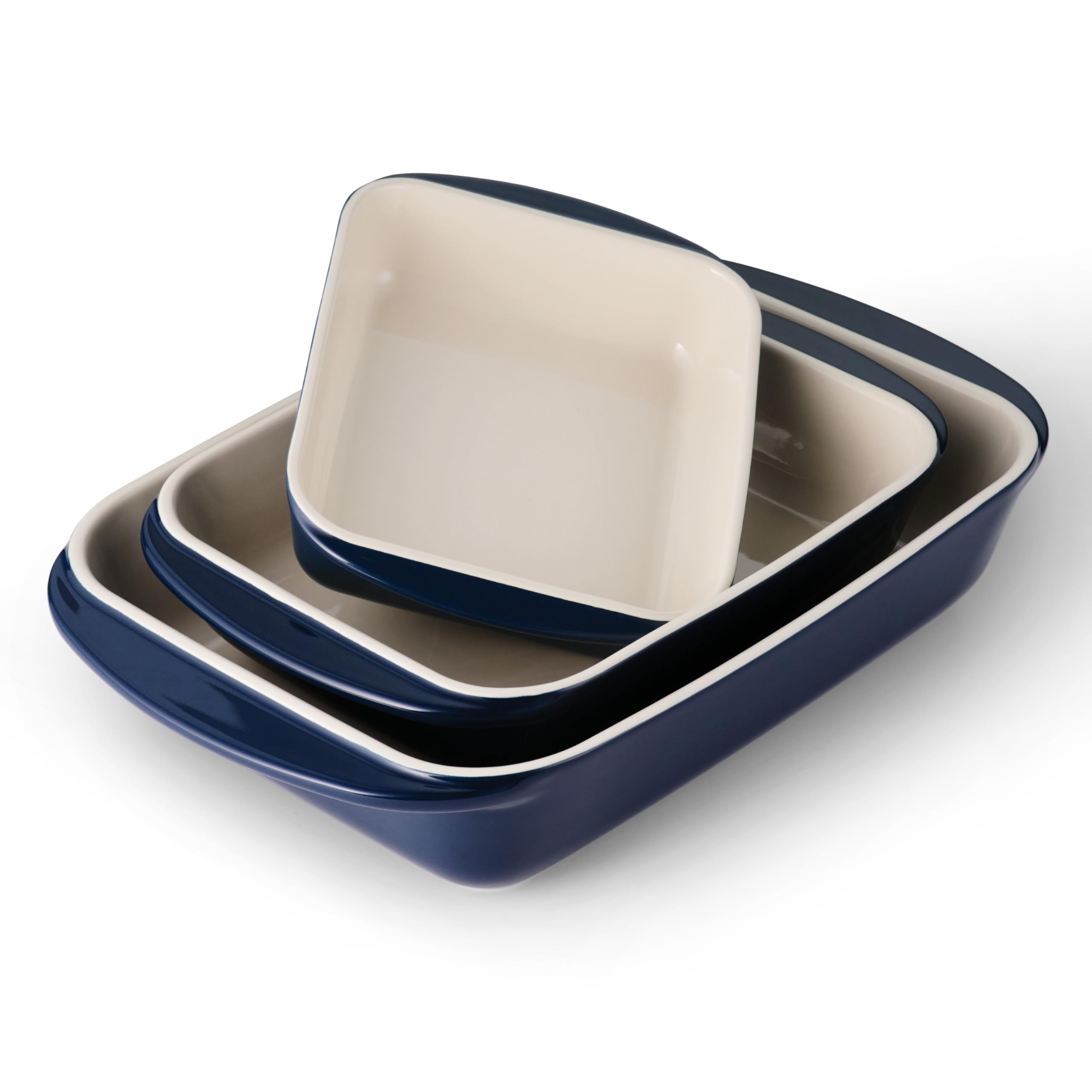 Tramontina Mae 3-Piece Ceramic Porcelain Baking Pans Set - Non Stick Oven Safe Casserole Dishes, Rectangular Bakeware for Lasagna, Cakes & Bread - Perfect for Baking, Roasting & Serving (Cobalt Blue)