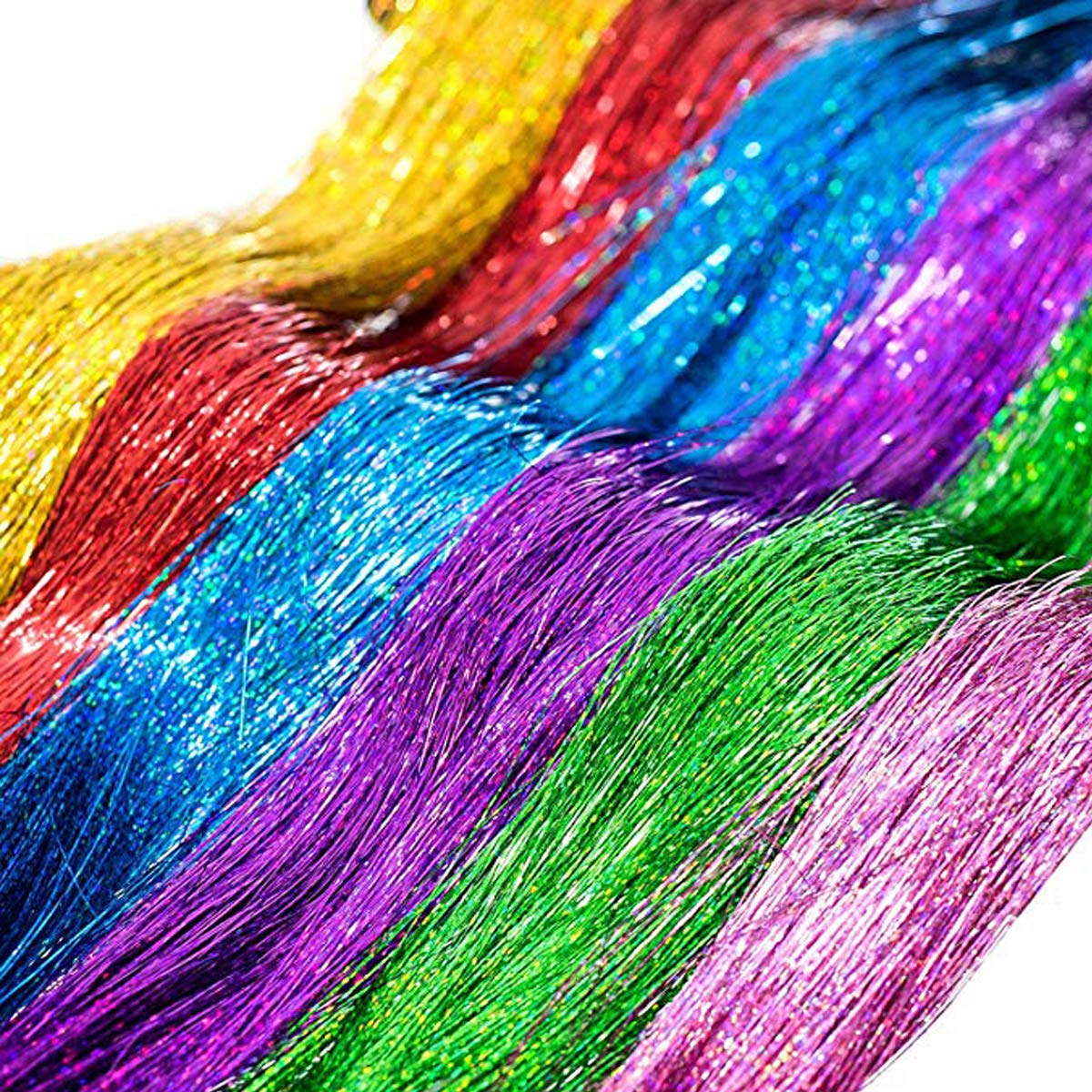 12 Colors Hair Tinsel Kit with Tool - 3000 Strands Shiny Fairy Hair Extensions for Glitter Party Highlights, Multi-Colors Hair Tinsel (45