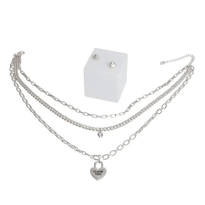 Elegant Silver 3-Layer Heart Pendant Necklace Set for Women - Perfect for Valentine's Day, Anniversary Gifts & Romantic Date Nights