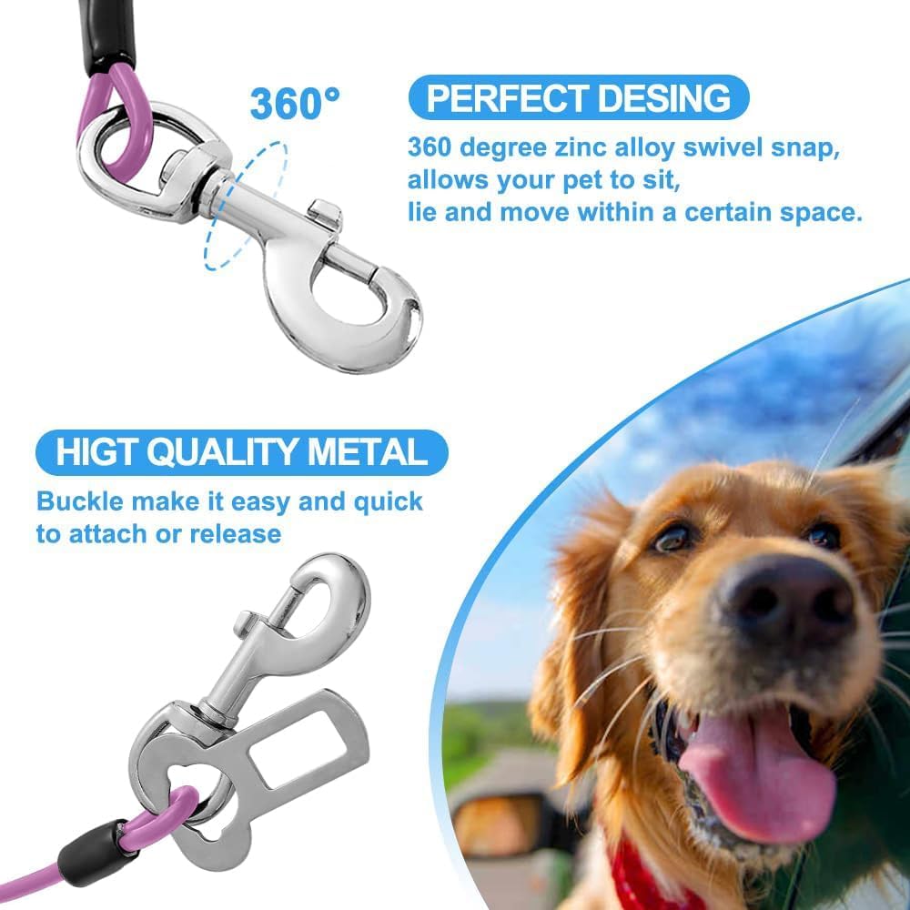 **Dog Car Seat Belt Harness - 24 inch/60 CM Coated Wire Leash Safety Restraint with Double Clips & Latch - Chew-Proof Tether for Vehicle Travel (Purple) - Perfect for Road Trips & Safe Pet Transport**