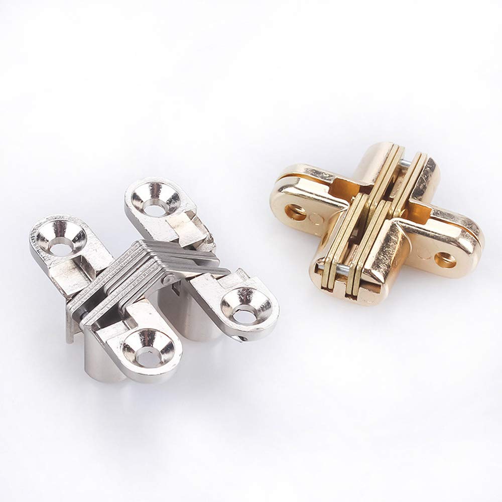 Hidden Hinges with Screws - Invisible Cabinet Hinge for Folding Doors, Wooden Box & Cupboard Hardware (Gold, 2Pcs) - Perfect for DIY Home Improvement & Furniture Repair Projects