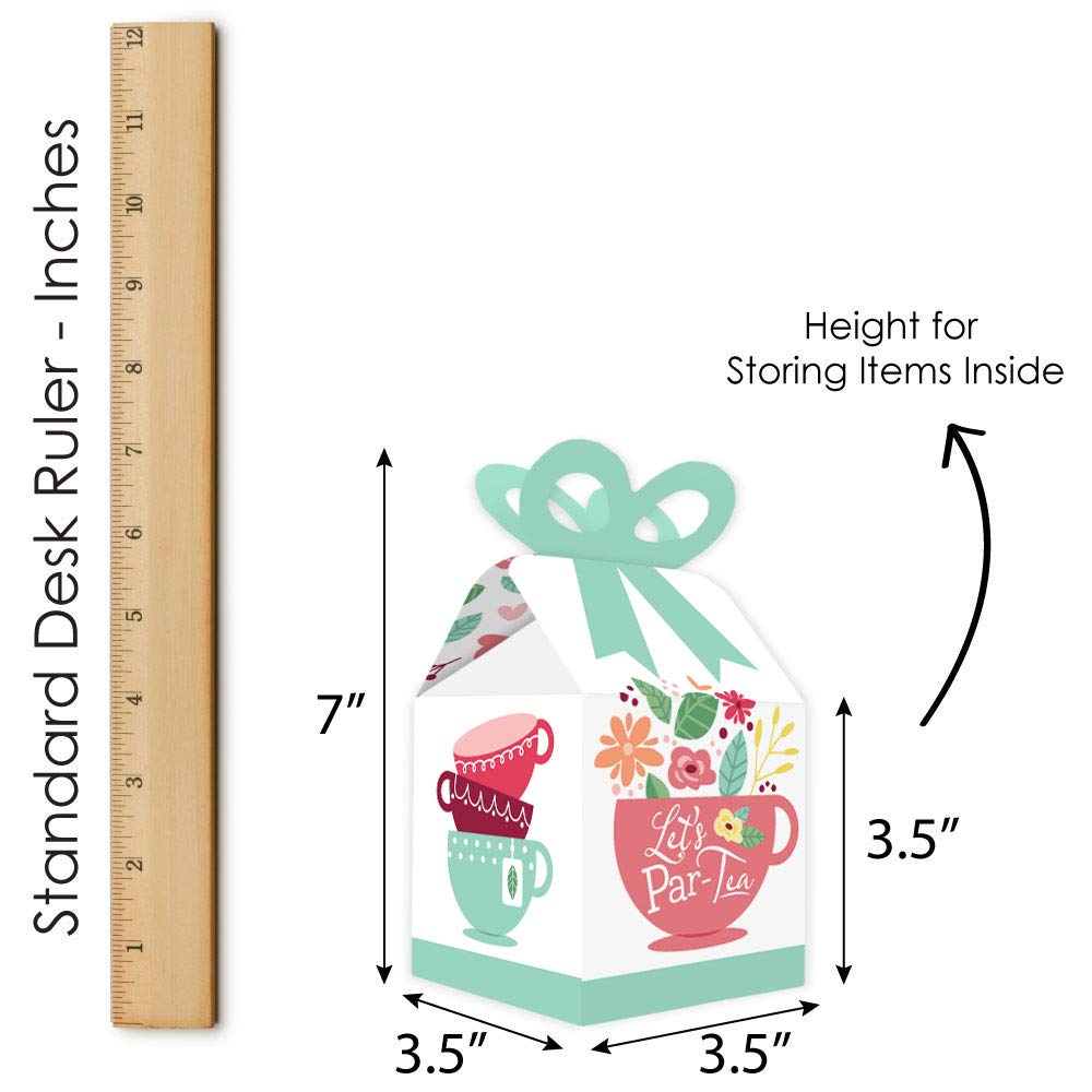 Big Dot of Happiness Floral Let’s Par-Tea Square Favor Gift Boxes - Set of 12 Elegant Garden Tea Party Bow Boxes for Bridal Showers, Baby Showers & Birthday Celebrations