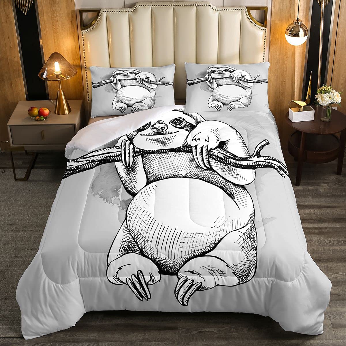 Feelyou Sloth Comforter Set - Cute Animal Print Microfiber Duvet Cover for Kids Boys Girls (Queen Size, Gray) | Soft Cartoon Bedding for Cozy Bedroom Decor & Sleepovers