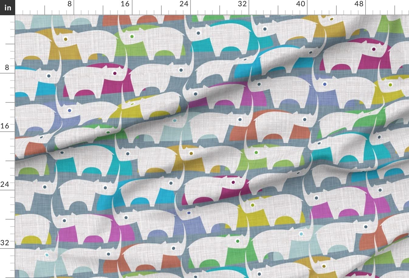 Rhino Landscape Africa Animal Print Satin Fabric by The Yard - Sewing, Apparel, Fashion, Blankets & Home Decor - Perfect for Dresses, Curtains and DIY Craft Projects
