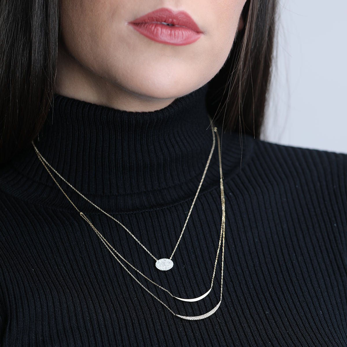 14k Yellow Gold Diamond Double Curve Layering Necklace for Women - Elegant Dainty Jewelry for Everyday Wear, Date Nights & Special Occasions