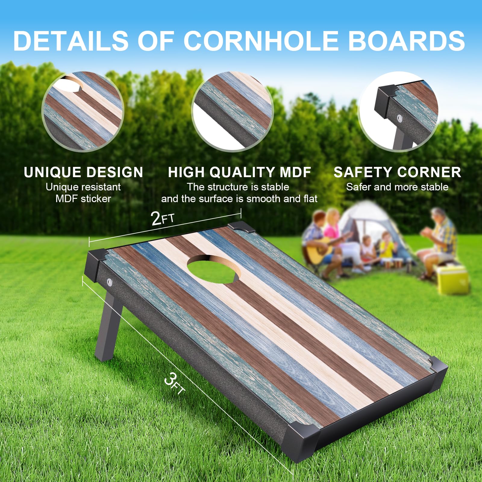 Premium Regulation Size 3x2ft Solid Wood Cornhole Board Set - 2 Boards & 8 Bean Bags with Carry Bag for Backyard, Beach, Tailgate Parties & Outdoor Games - Perfect for Family Gatherings, BBQs and Competitive Tournaments