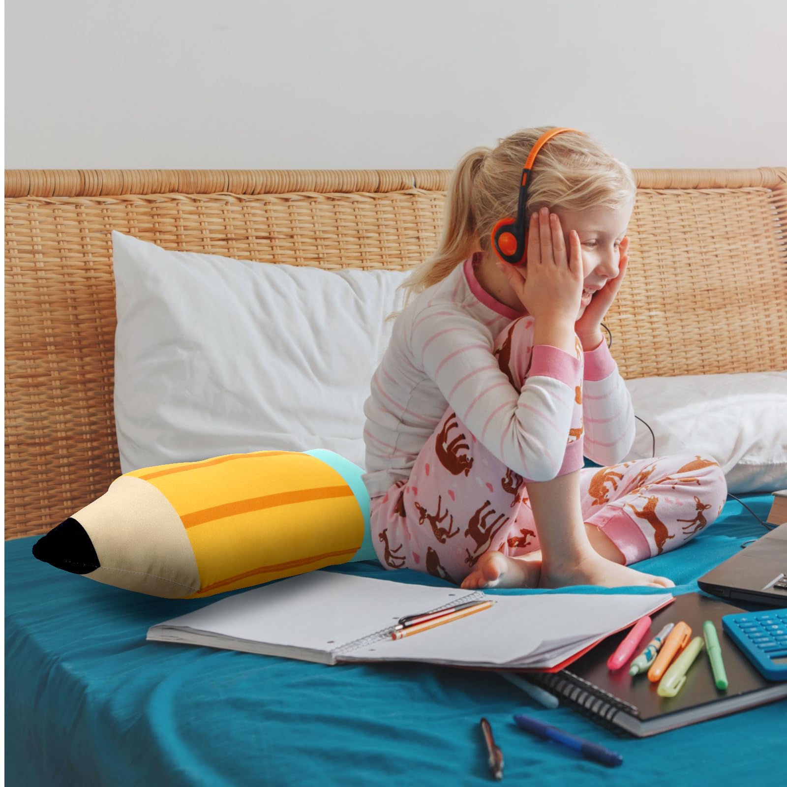 Soft Pencil Plush Pillow for Kids - Large Classroom Throw Cushion, Reading Room Decor, Teacher Gift for Birthday Party | Cozy Study & Nap Companion