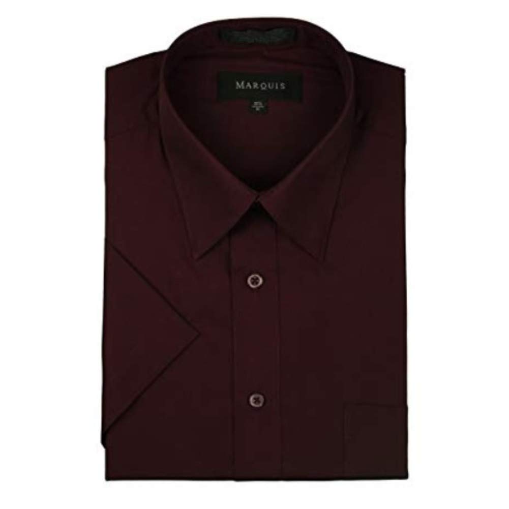 Marquis Men's Regular Fit Short Sleeve Solid Dress Shirt - Premium Cotton Business Casual Shirt for Office, Wedding & Formal Events