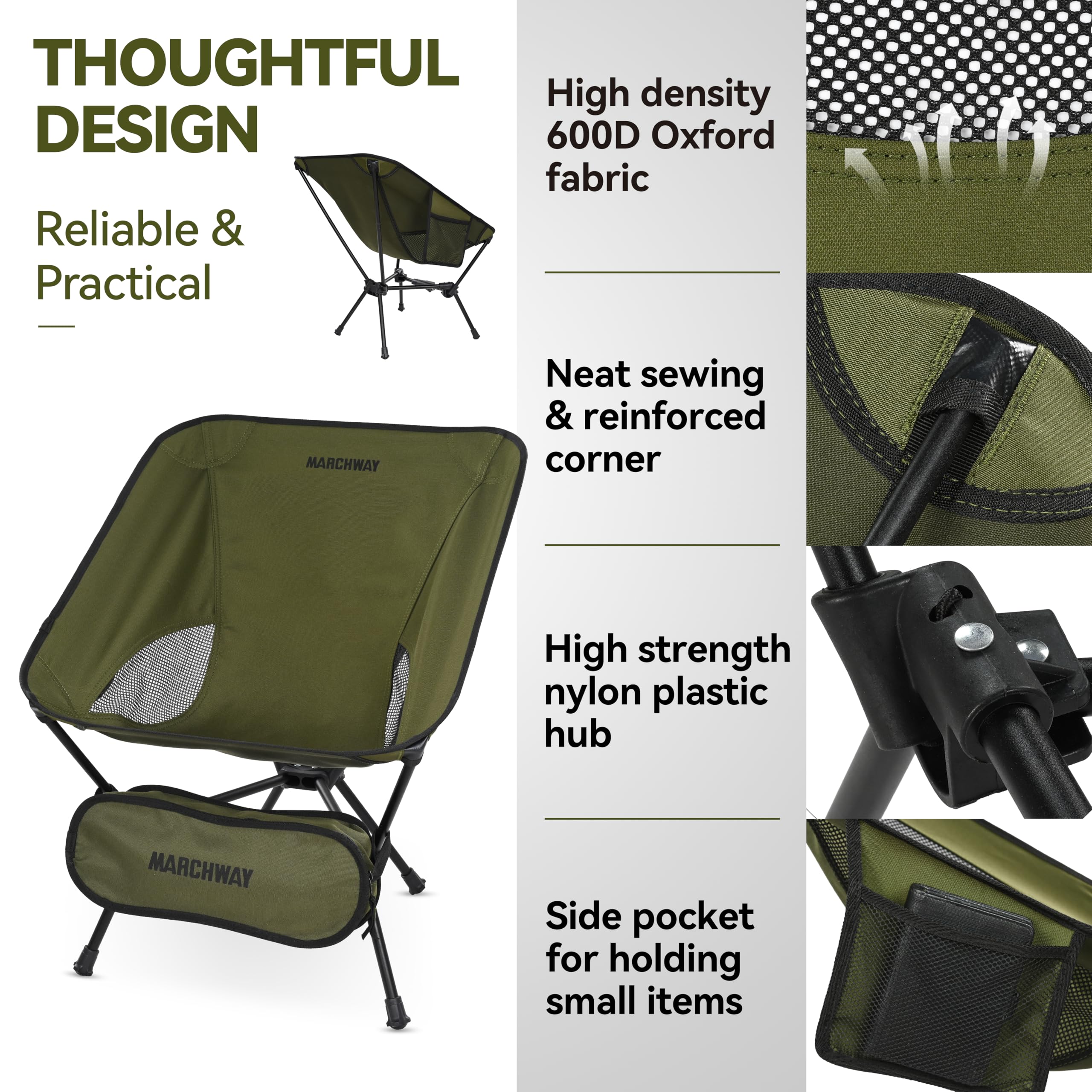 Lightweight Folding Camping Chair with Spring Lock - Compact & Stable Portable Outdoor Chair for Camping, Travel, Beach, Picnic, Festival, Hiking - Perfect for Backpacking & Outdoor Adventures (Low Back Green)