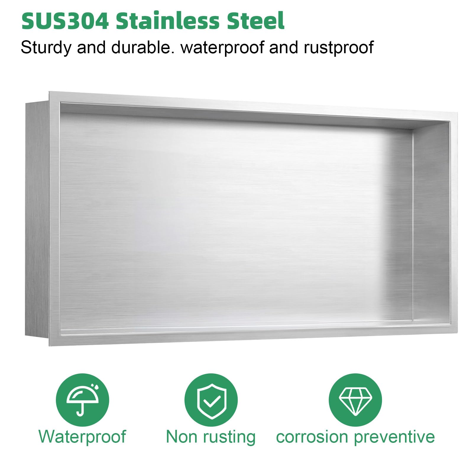 SaniteModar 12x24 Inch Stainless Steel Shower Niche - No Tile Needed Recessed Bathroom Storage Shelf (Brushed Silver) | Perfect for Shampoo, Soap & Bath Essentials Organization