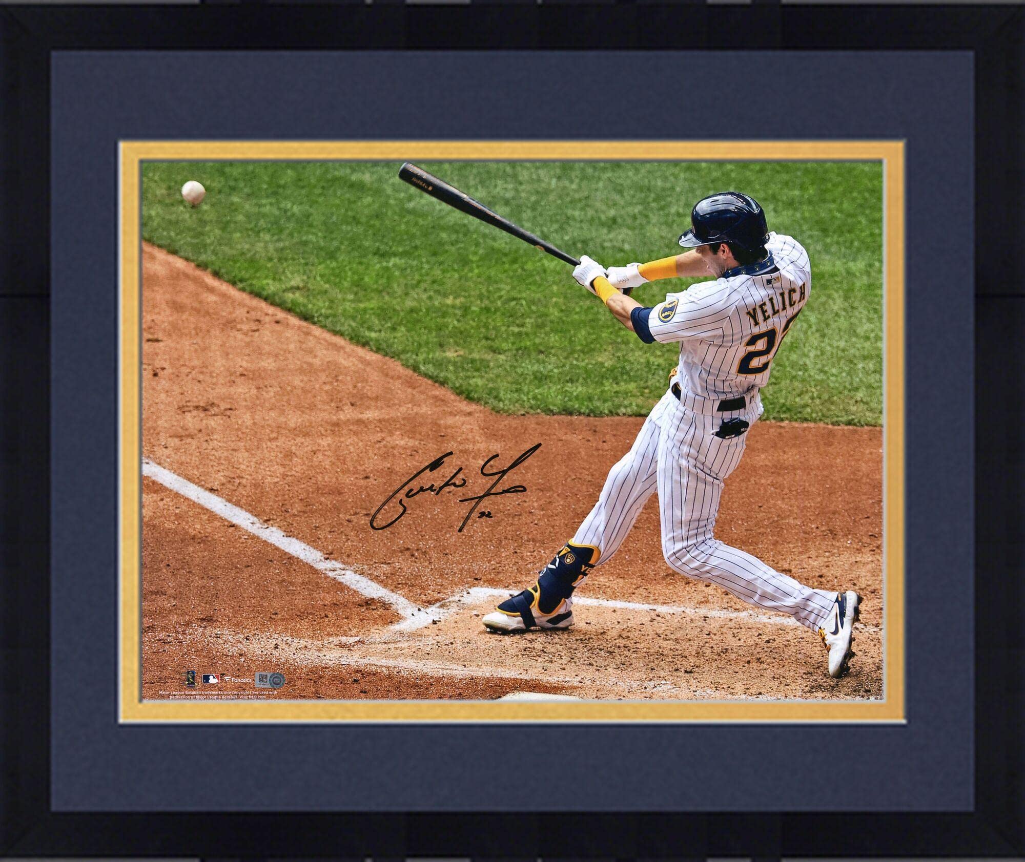 Framed Christian Yelich Milwaukee Brewers Autographed 16x20 Hitting Photo - Signed MLB Baseball Memorabilia for Sports Fans & Man Cave Decor