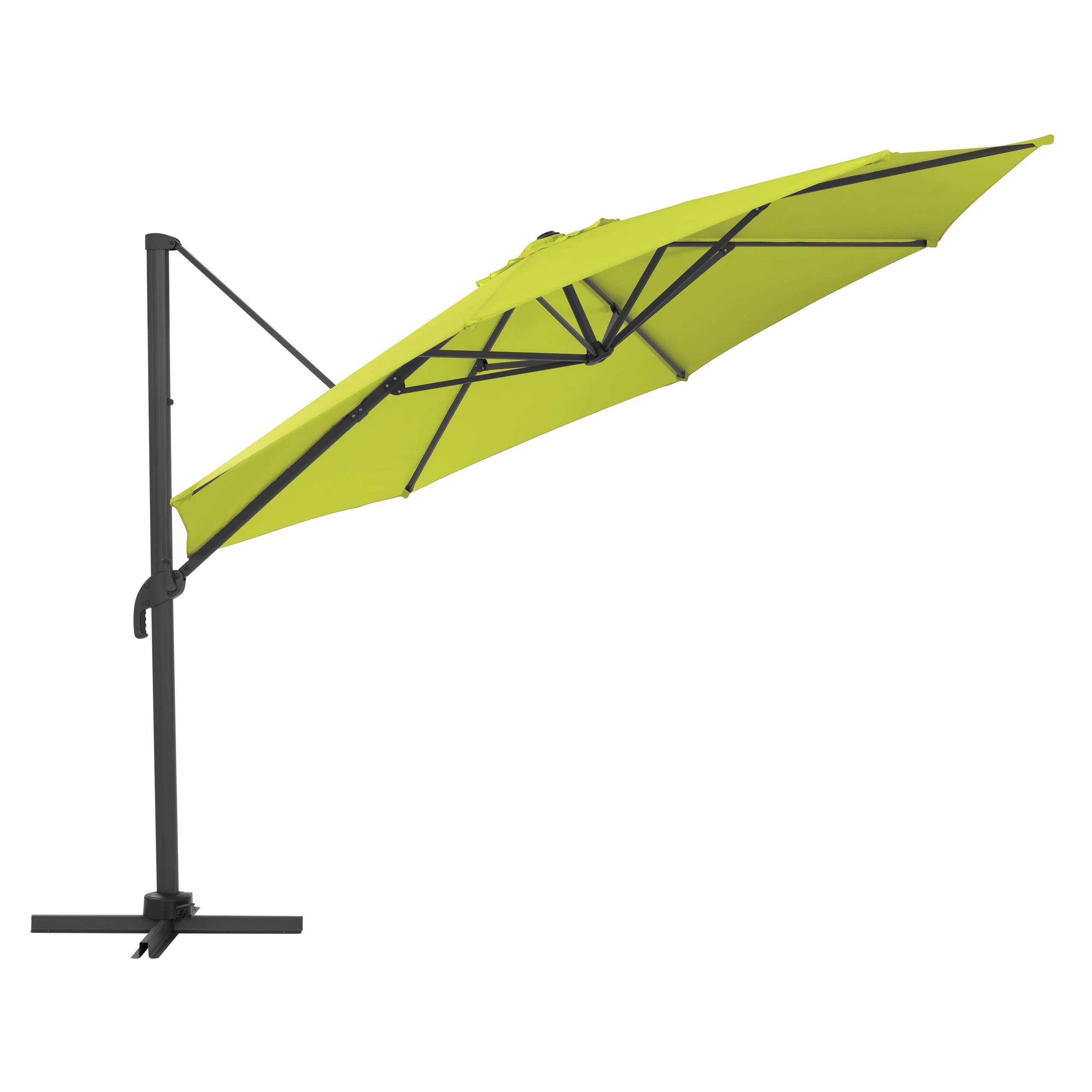 CorLiving Lime Green Fabric 11.5ft Deluxe Offset Patio Umbrella with Base Weights - Outdoor Shade Solution for Poolside, Backyard, and Garden Relaxation