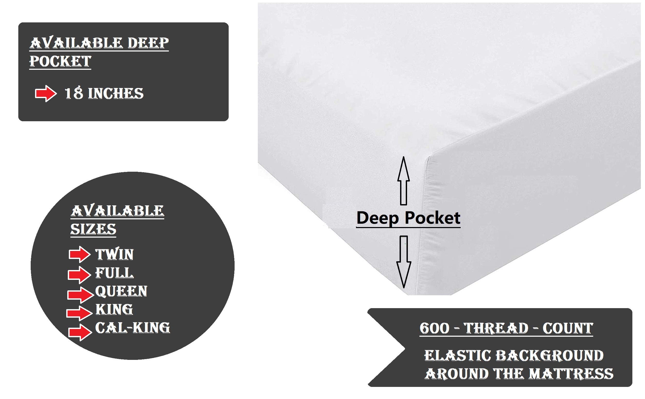 Premium 600 Thread Count Egyptian Cotton Sheet Set - Dark Grey King Size 4-Piece Bedding with 16