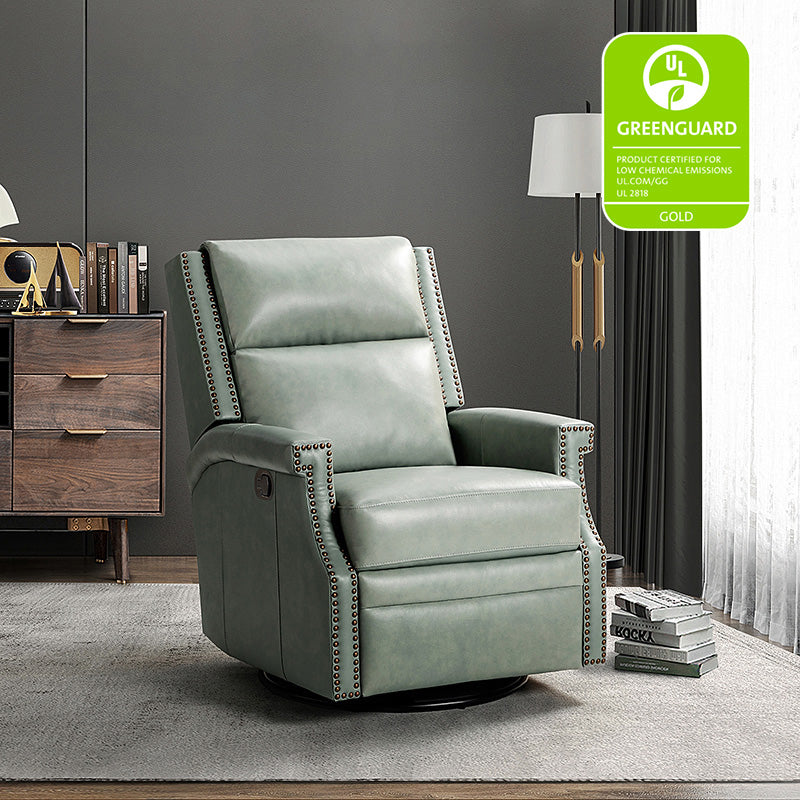Canace Modern Genuine Leather Manual Glider Rocker Recliner Chair - Comfortable Swivel Lounge Chair for Living Room, Nursery, and Office Relaxation