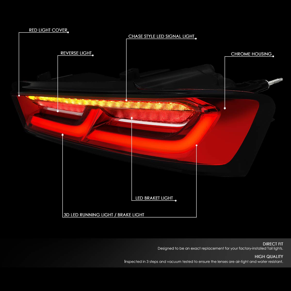 DNA MOTORING TL-LED-3D-CC16-RD LED 3D Tail Light Assembly for 2016-2018 Chevy Camaro - Driver & Passenger Side Replacement - Enhanced Visibility & Style for Night Driving & Car Customization