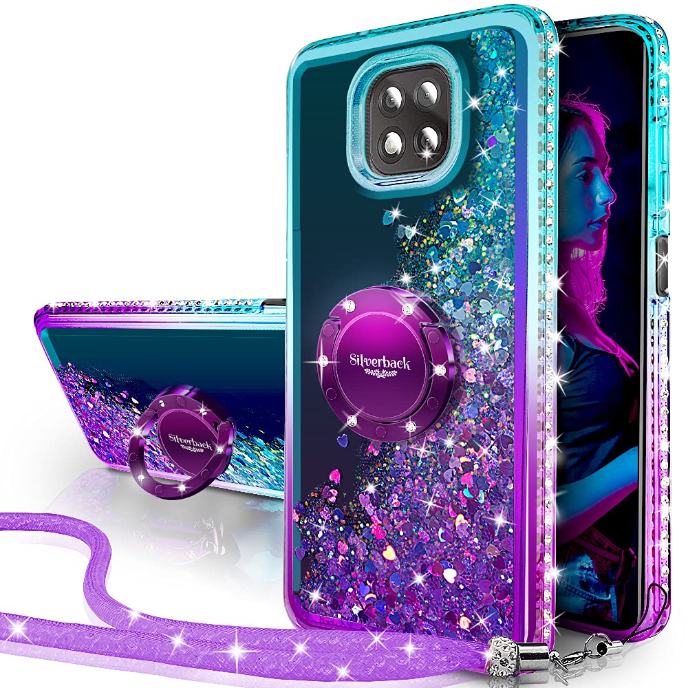 **Sparkly Purple Diamond Ring Stand Case for Moto G Power 2021 - Bling Holographic Glitter Protective Cover with Kickstand for Women & Girls - Perfect for Daily Use, Selfies, and Hands-Free Viewing**