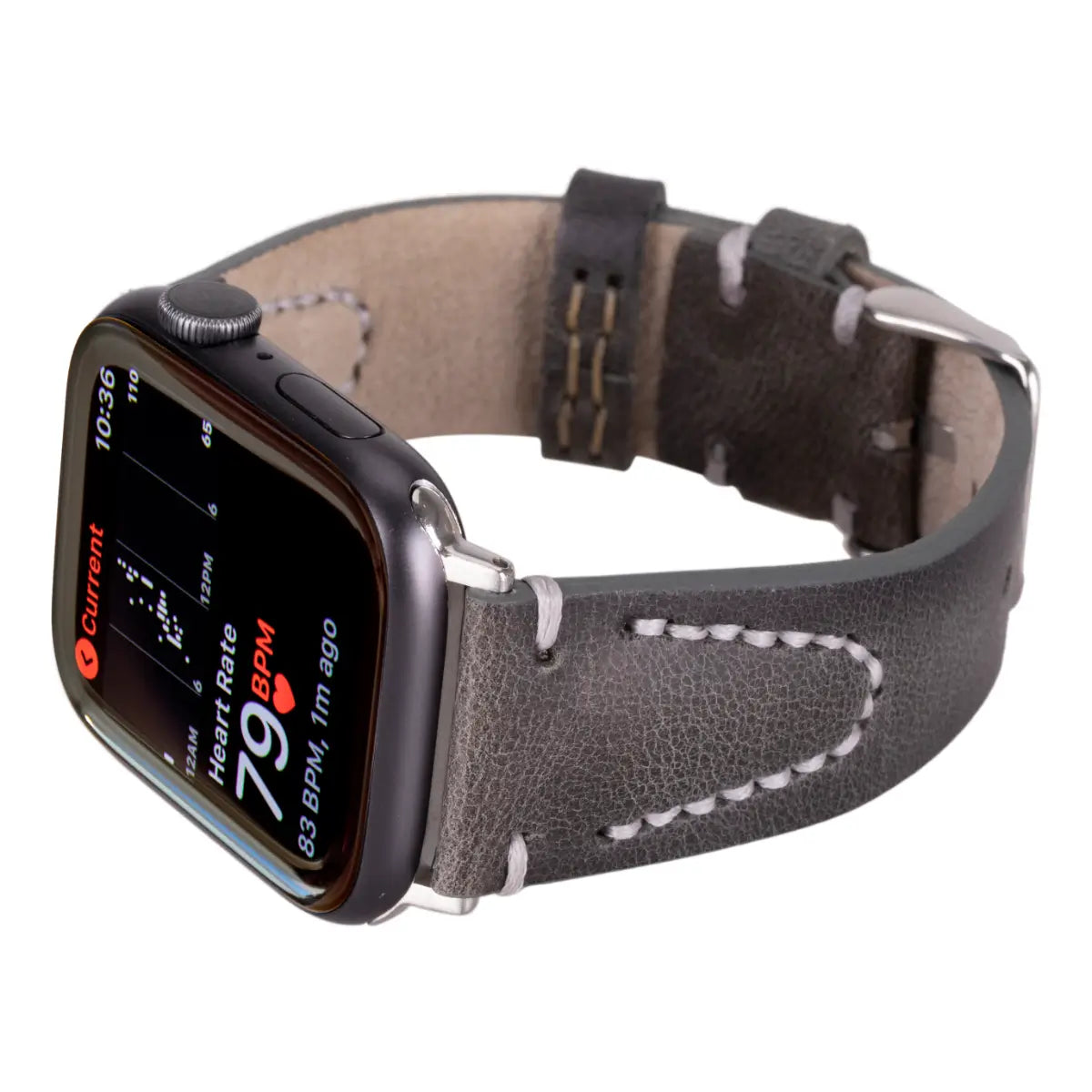 Premium Burnished Gray Leather Sport Band for Apple Watch – Durable & Stylish for Workouts, Running & Everyday Wear (Avila Design)