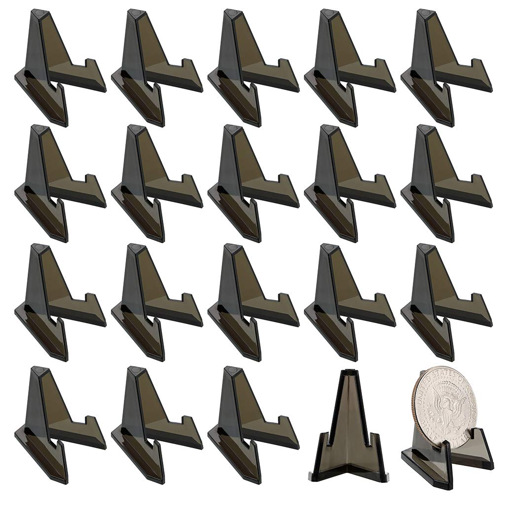Hipiwe 20 Pack Black Acrylic Easel Stands for Coins, Watches & Medals - Display & Organize