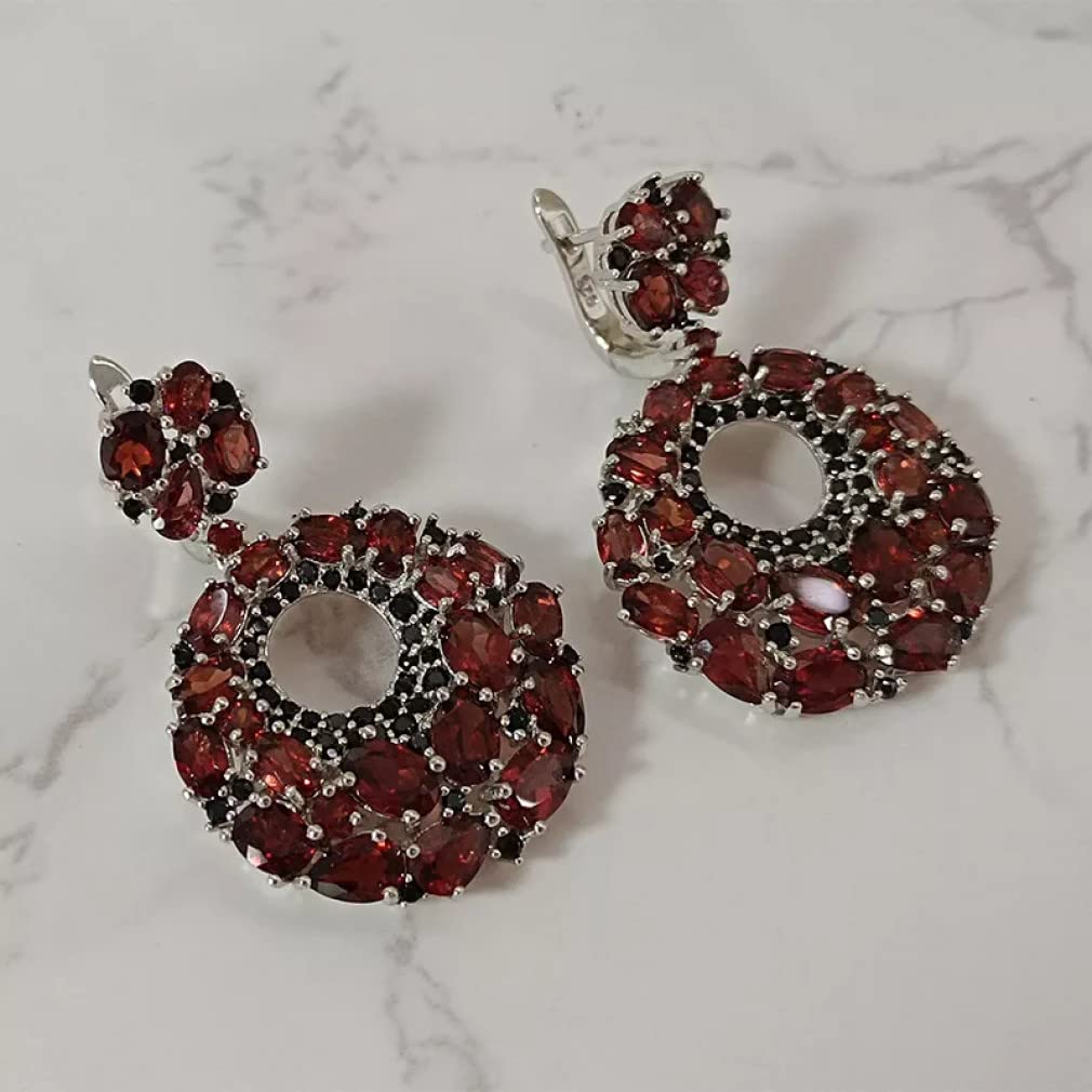925 Sterling Silver Round Garnet Drop Earrings for Women | Natural Gemstone Fine Jewelry | Perfect for Weddings, Parties & Everyday Wear