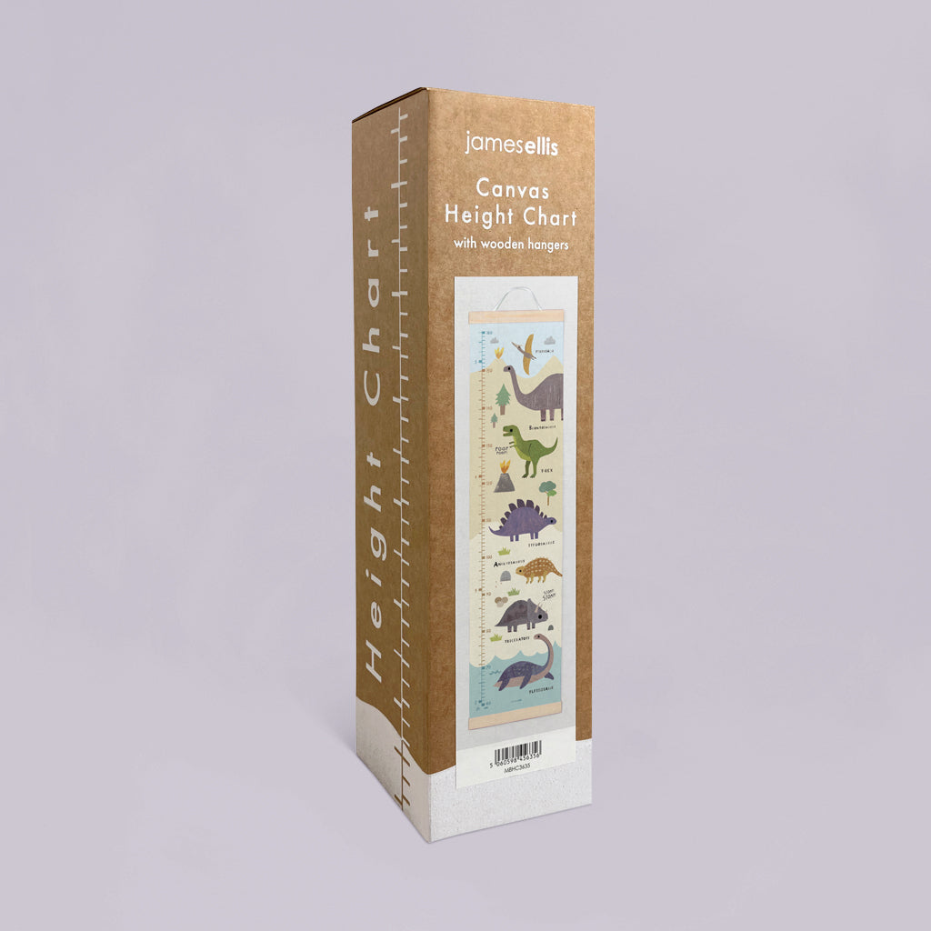 Personalized Dinosaur-Themed Canvas Height Chart with Wooden Hangers - Perfect for Kids' Room Decor & Growth Tracking