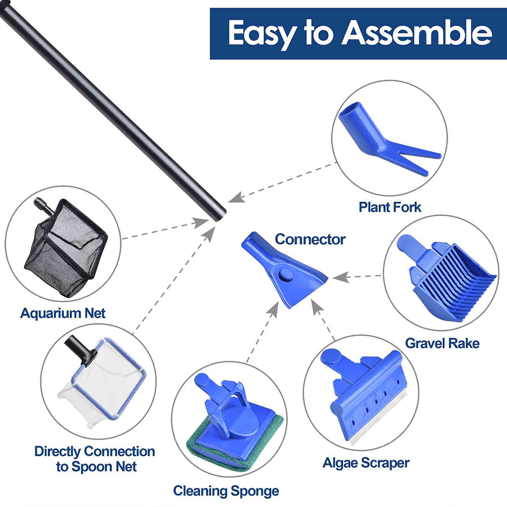 AquaBasik 6-in-1 Fish Tank Cleaning Kit - Aquarium Gravel Cleaner, Water Changer, Algae Scraper & More - Perfect for Freshwater & Saltwater Tanks Maintenance