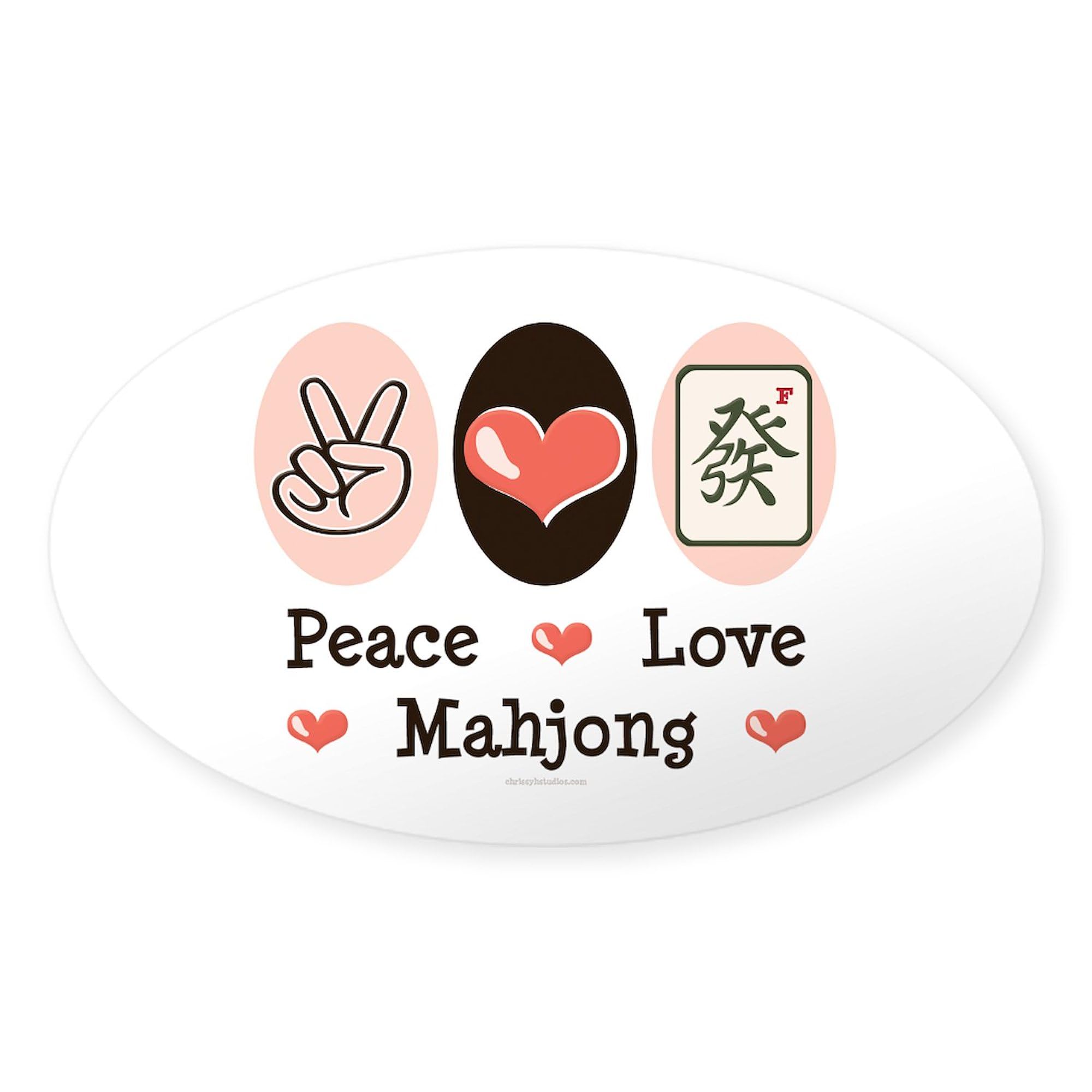Peace Love Mahjong Oval Car Bumper Sticker - Decorative Vinyl Decal for Cars, Laptops, Windows | Perfect for Mahjong Lovers & Asian Culture Enthusiasts