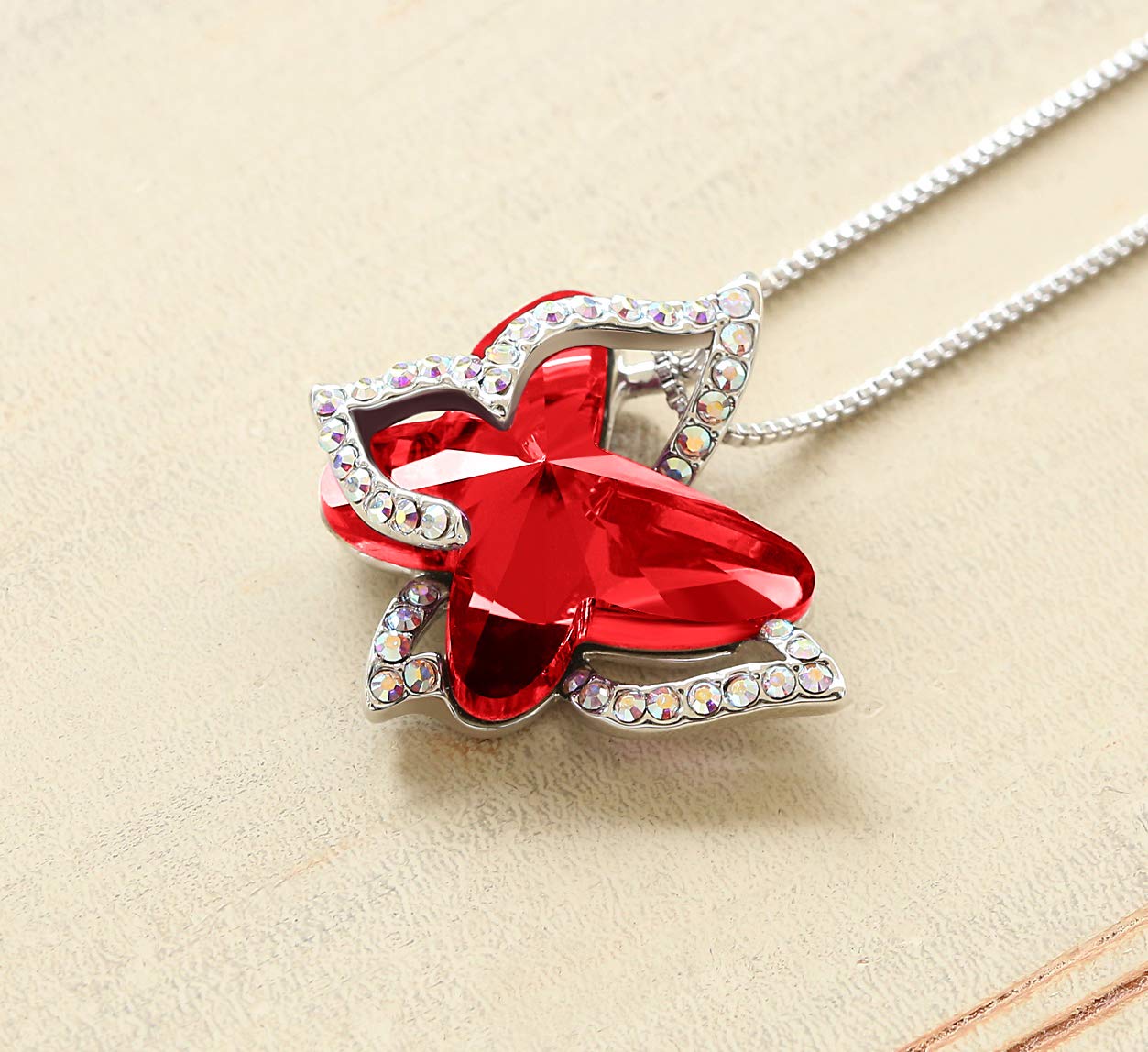 Birthstone Crystal Butterfly Necklace - Silver Tone with 18