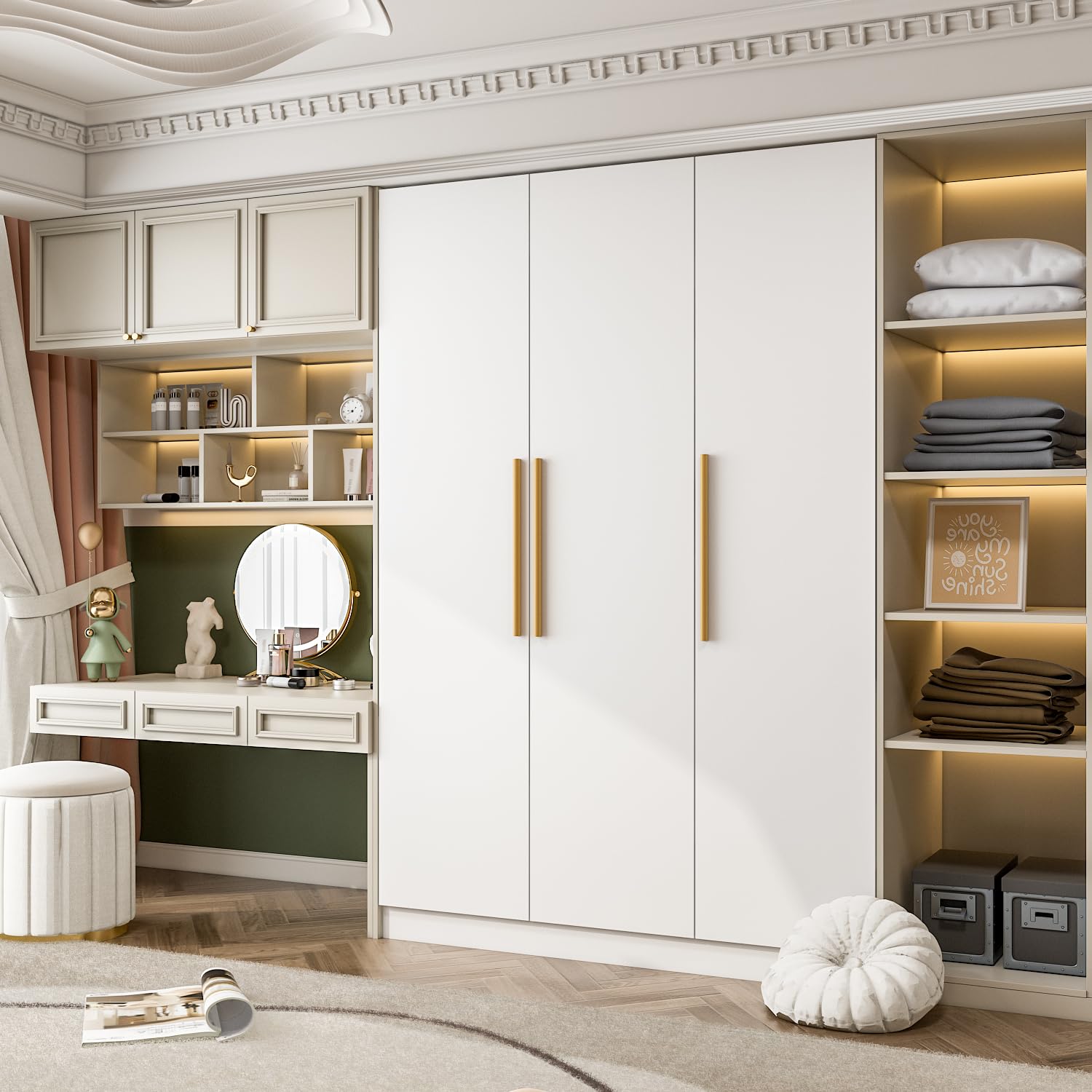 ECACAD Wooden Wardrobe Armoire with 4-Tier Shelves & Hanging Rod - 47.2