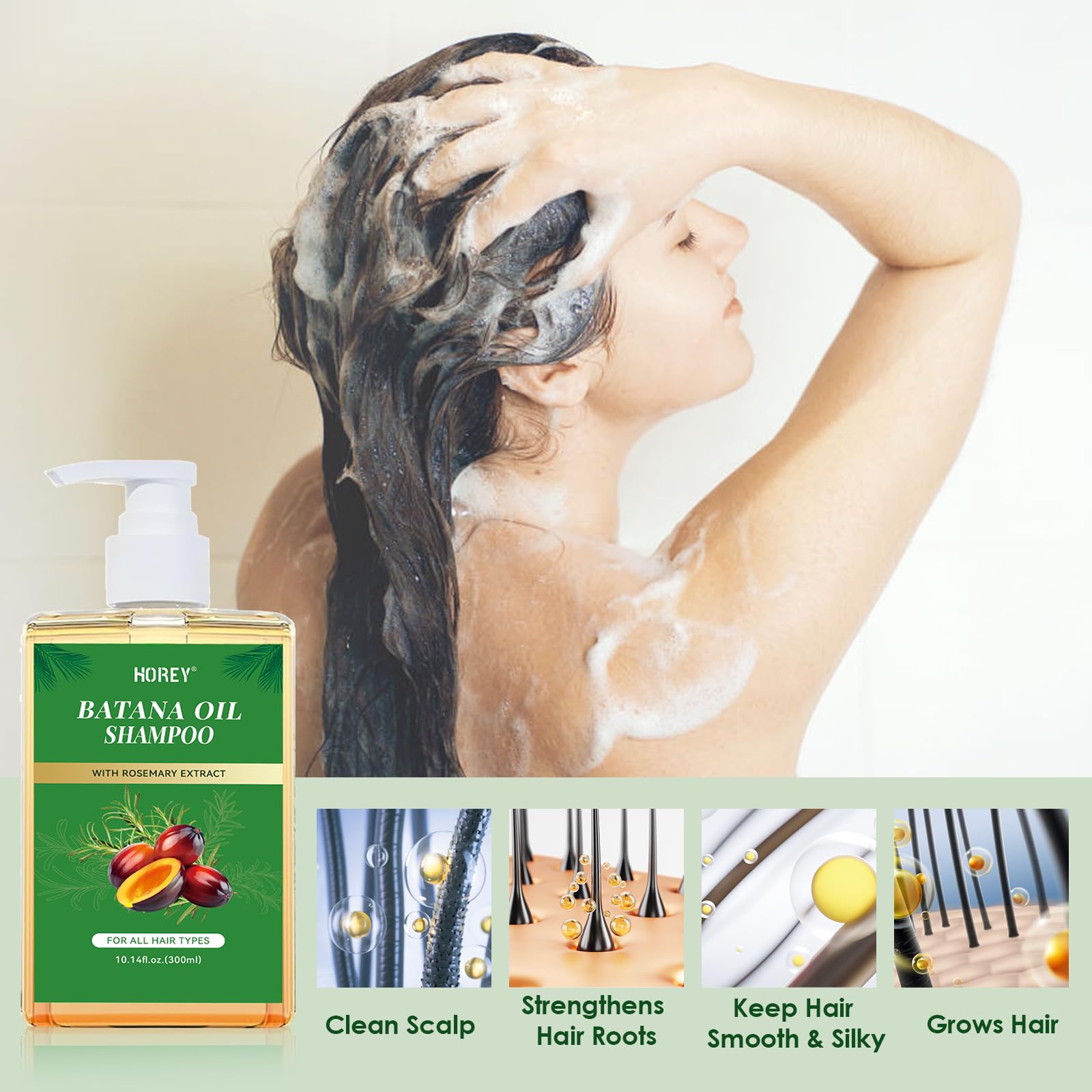 Organic Batana Oil & Rosemary Shampoo for Hair Growth - Nourishing & Regenerating Hair Treatment for Men & Women - 300ml/10.14 Fl.Oz - Perfect for Dry, Damaged Hair & Scalp Care