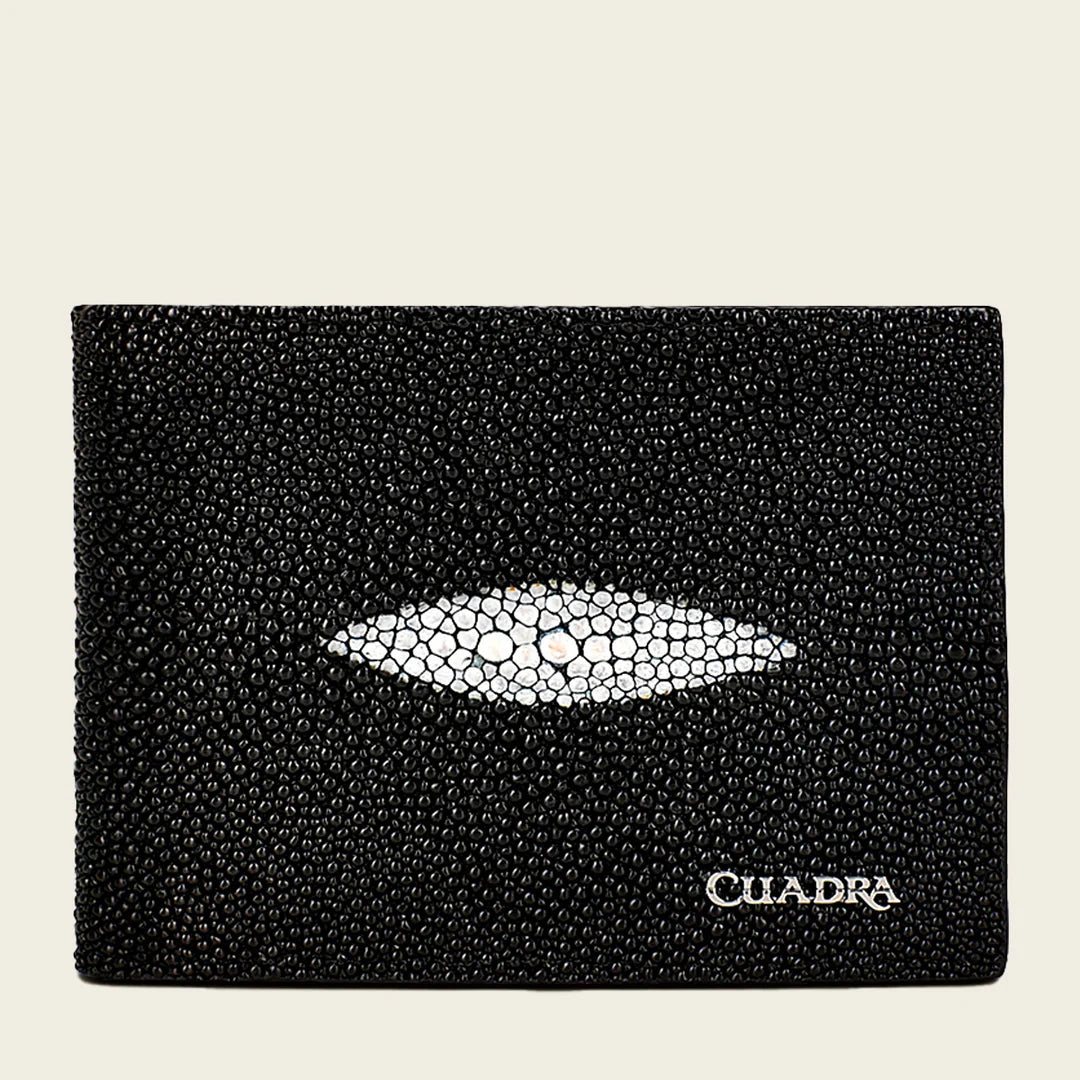 Cuadra Black Classic Stingray Exotic Bifold Wallet for Men - Premium Genuine Leather Money Clip Wallet - Perfect for Everyday Carry, Business & Gifting