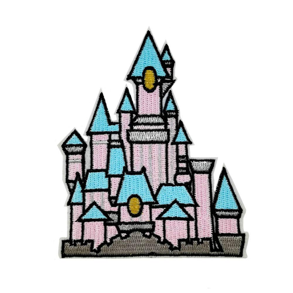 Pink Blue Silver Princess Castle Embroidered Iron-On Patch for Sewing Applique - Perfect for DIY Costumes, Backpacks & Kids Clothing Decorations