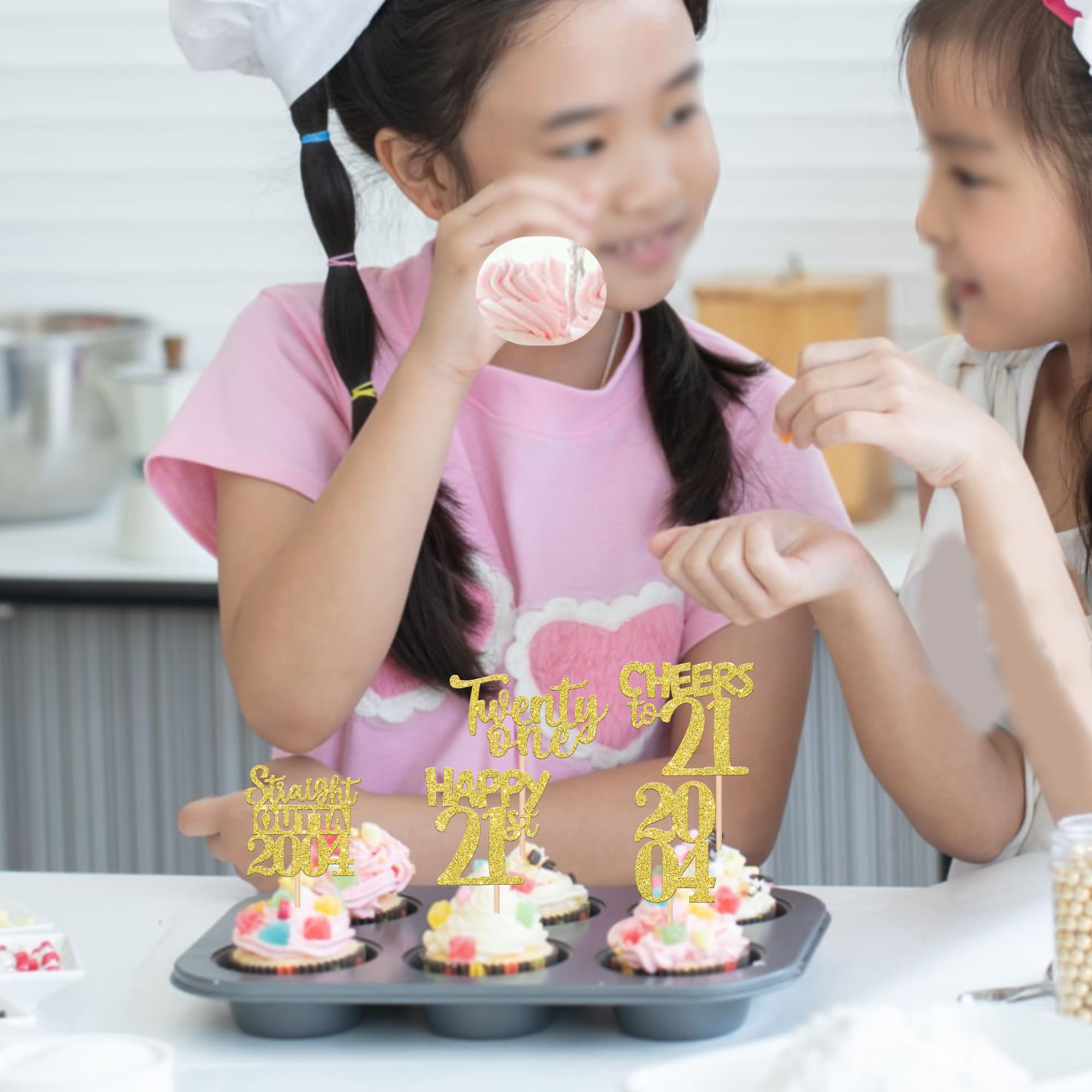 30PCS Gold Glitter 21st Birthday Cupcake Toppers - Cheers to 21 Years Cake Decorations for 20th Birthday Party Supplies | Perfect for Anniversary Celebrations, Milestone Parties, and Festive Dessert Decor