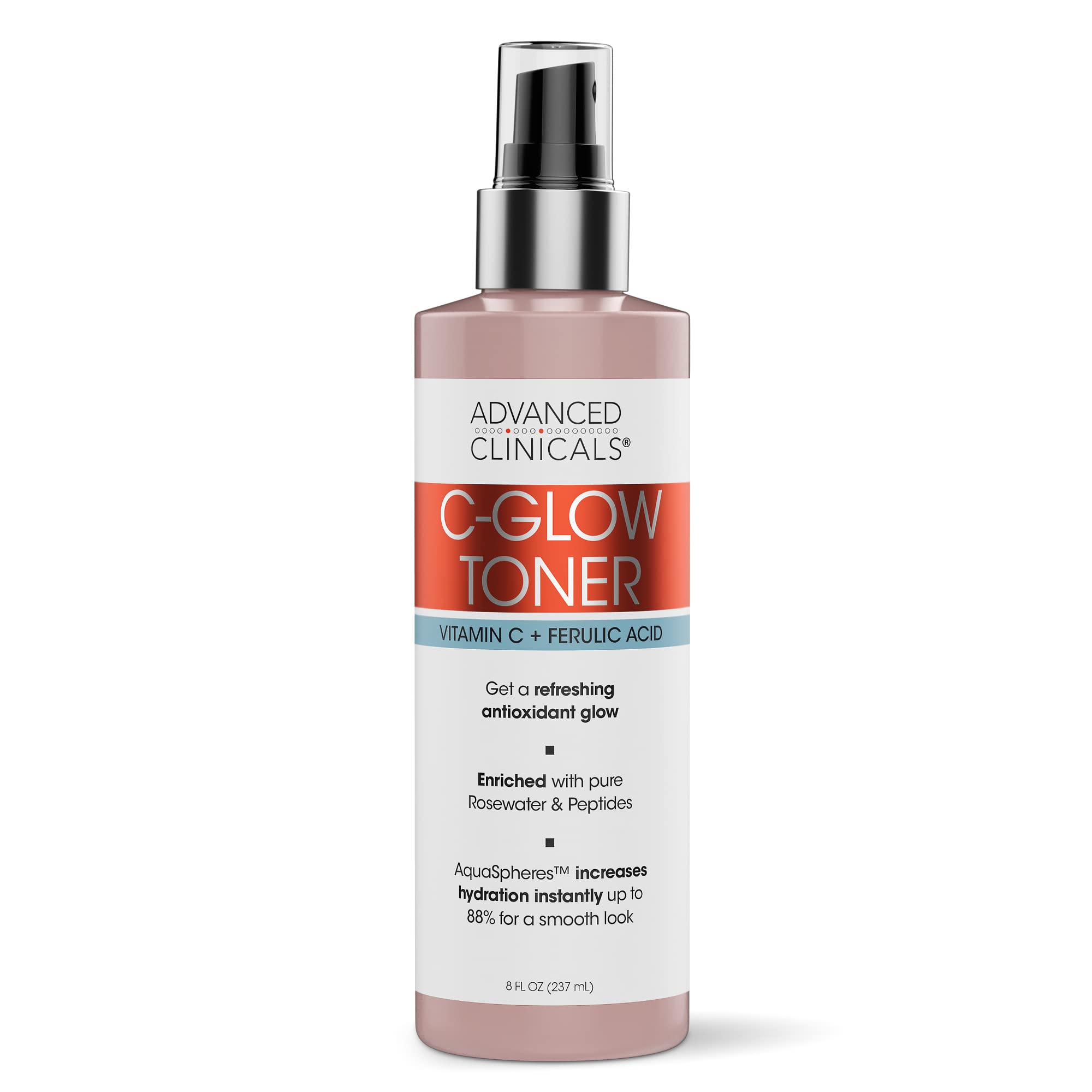 Advanced Clinicals Vitamin C Glow Facial Mist Toner with Rosewater, Ferulic Acid & Peptides | Antioxidant Moisturizing Face Spray for Instant Hydration & Brightening | 8 Fl Oz (2-Pack) | Perfect for Daily Skincare Routine, Travel & Post-Workout Refresh