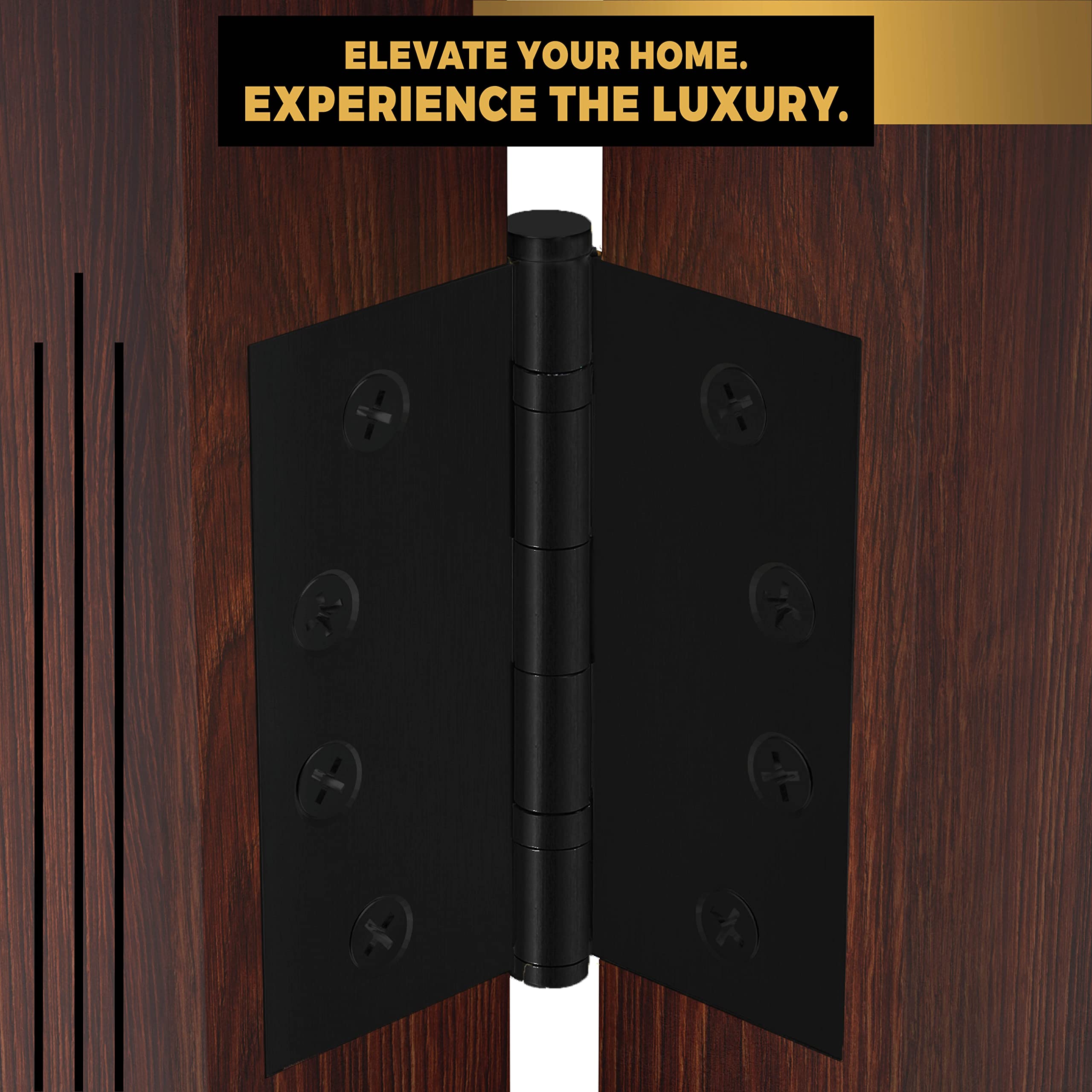 4.5 x 4.5 Inch Heavy Duty Matte Black Door Hinges - Set of 4 Solid Brass Ball Bearing Hinges for Interior/Exterior Doors - Durable Flat Black Finish for Home, Office & Cabinet Installation