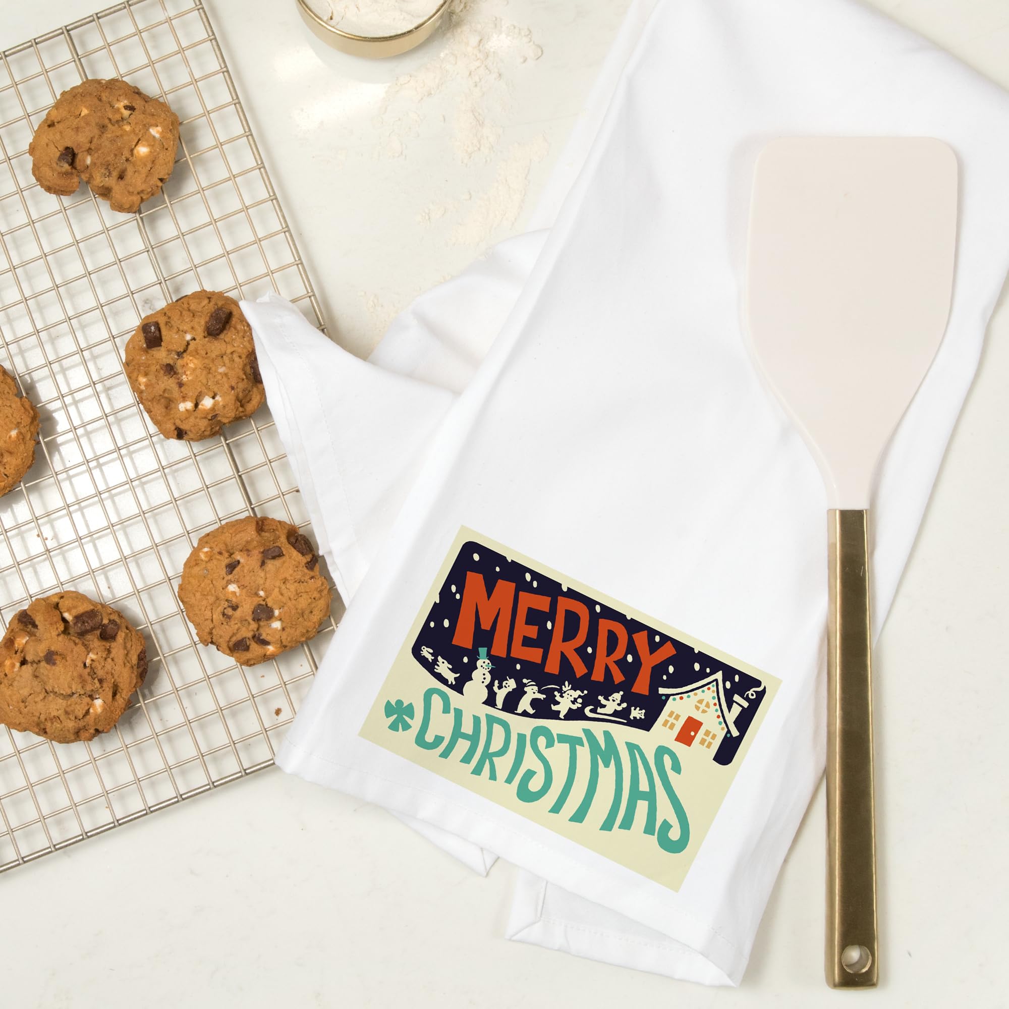 Lantern Press Merry Christmas House Retro Christmas Tea Towel - 100% Cotton Decorative Hand Towel for Kitchen, Holiday Home Decor & Gift (Perfect for Christmas Decorations, Hostess Gifts & Cozy Farmhouse Style)