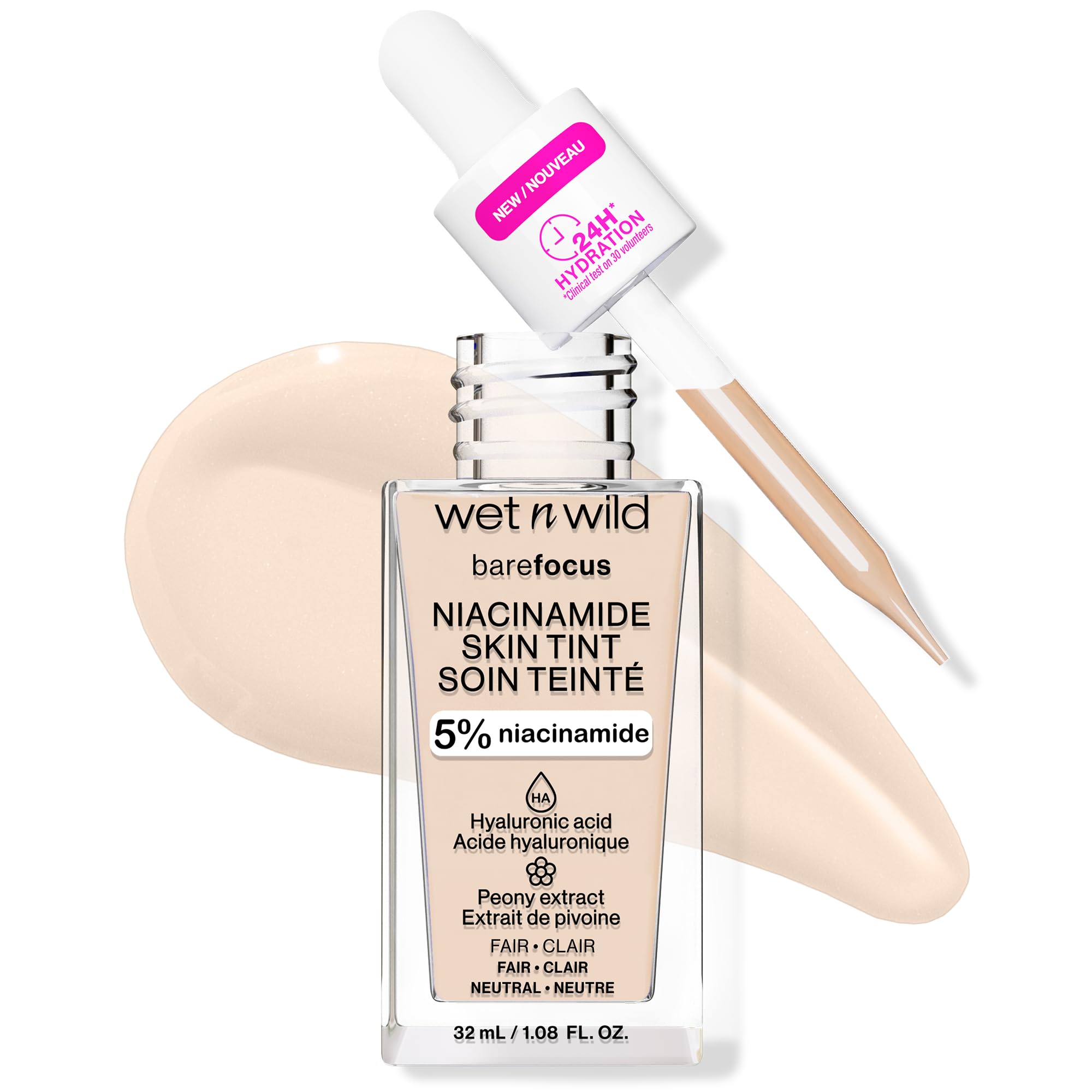 Wet n Wild Bare Focus Skin Tint with 5% Niacinamide - Lightweight Buildable Coverage, Natural Radiant Finish - Infused with Hyaluronic Acid & Vitamins - Cruelty-Free Vegan Foundation (Fair) - Perfect for Daily Wear & Natural Makeup Looks