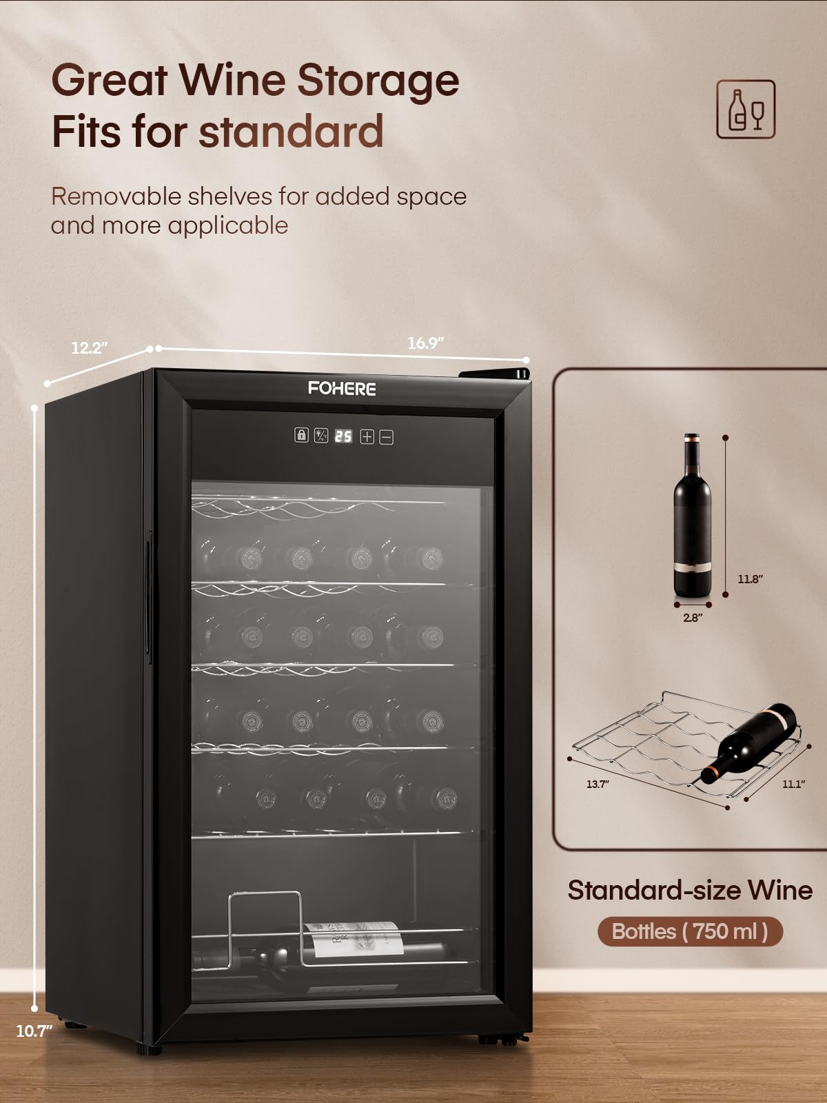 28 Bottles Wine Cooler Refrigerator - Dual Glass Door Wine Fridge with LED Lighting & Digital Temperature Control - Perfect for Home Bars, Offices, and Restaurants - Keep Your Wine Collection at Ideal Serving Temperature for Entertaining and Special Occasions
