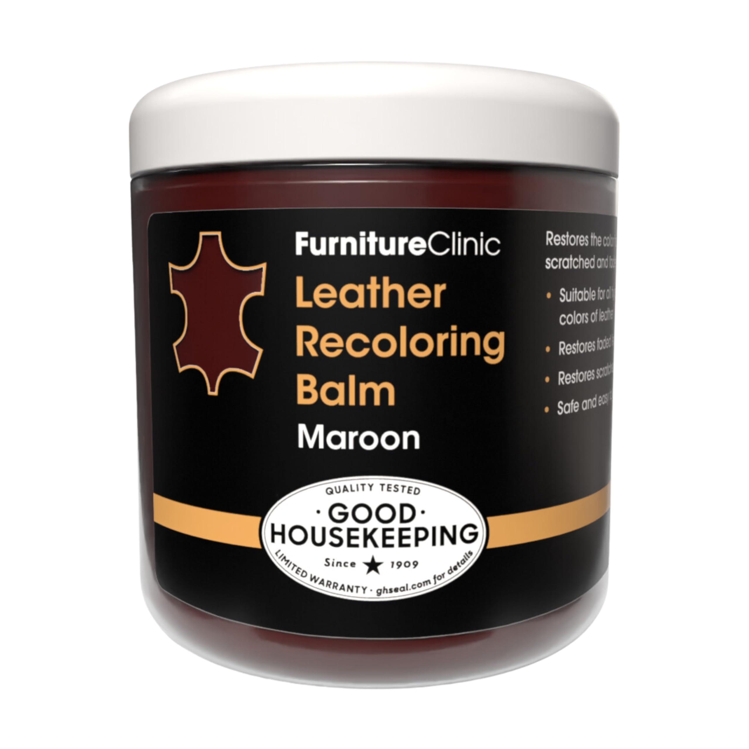 Furniture Clinic Leather Recoloring Balm - Maroon Leather Dye for Furniture, Couches & Car Seats Repair - Restore Scratched, Faded & Damaged Leather - Perfect for Sofas, Jackets & Handbags