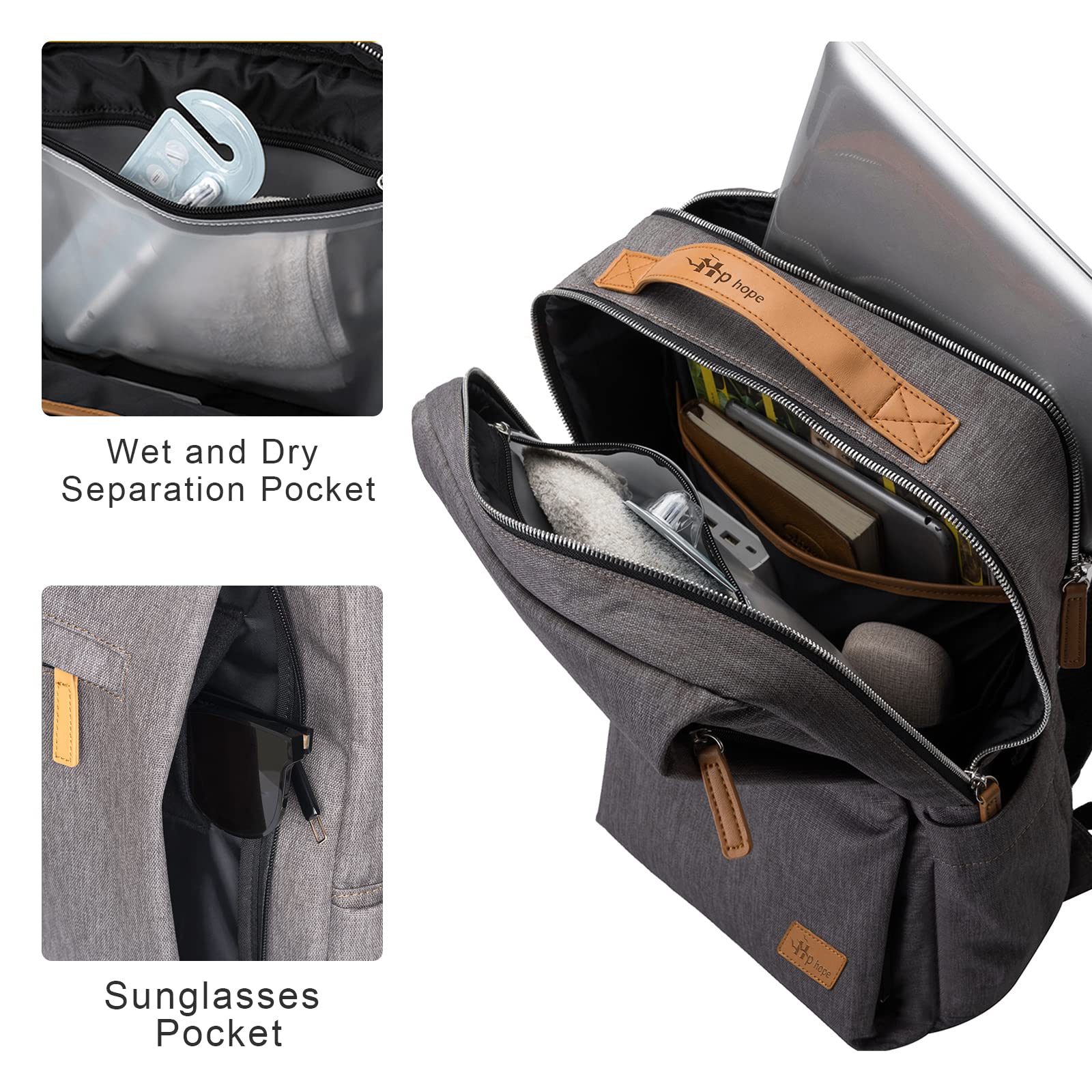 HP Hope Laptop Backpack for Women & Men - 15.6 Inch USB Charging Anti-Theft Travel Backpack with USB Port (Light Grey) - Perfect for Work, School, Business Trips & Daily Commute