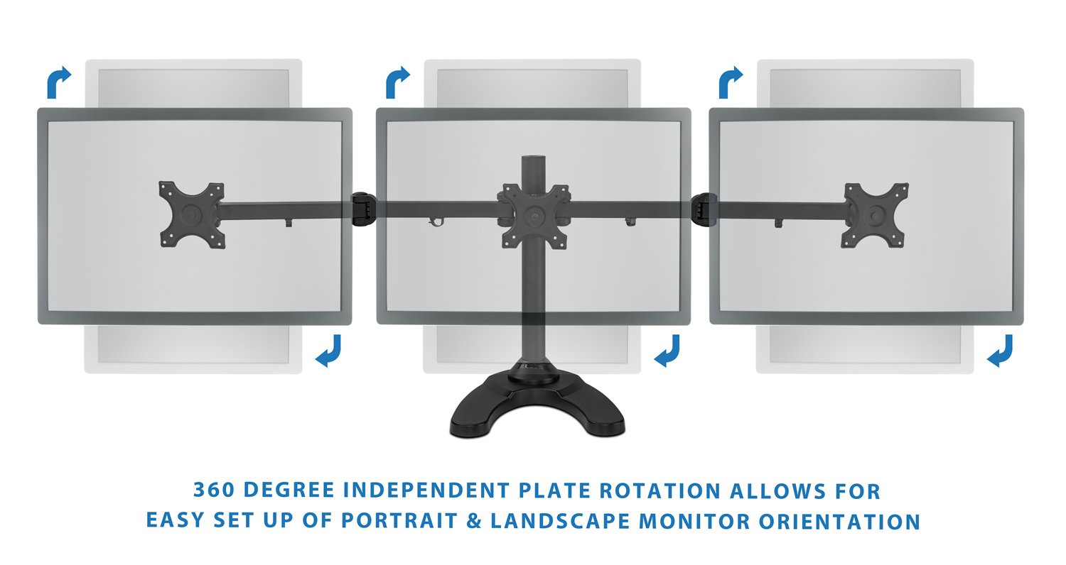 Mount-It! Triple Monitor Stand for 19-24 Inch Screens - Heavy Duty Adjustable 3 Monitor Mount with Free Standing & Grommet Bases - VESA 75/100 Compatible - Perfect for Home Office, Gaming Setup & Workstation Ergonomics