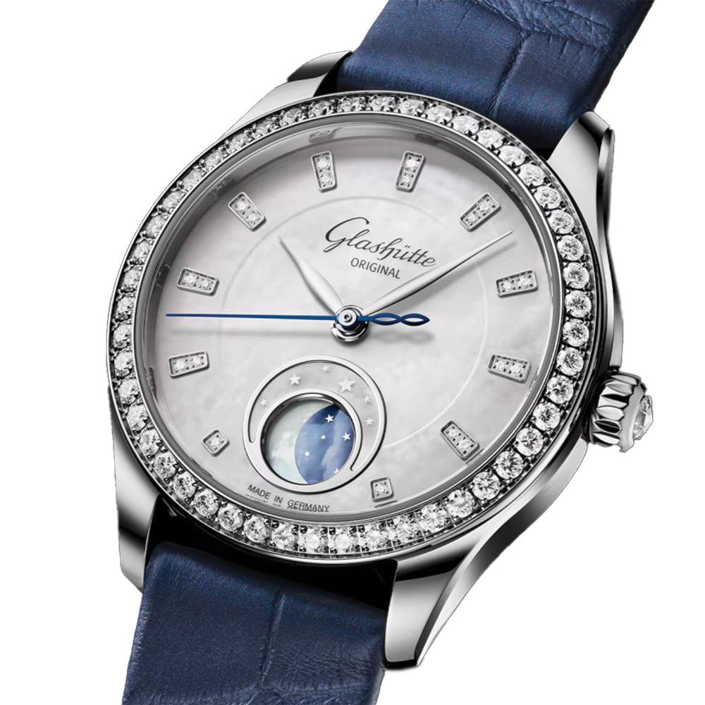 Serenade Luna Diamond Automatic Watch 32.5mm Mother of Pearl Dial with Genuine Leather Strap - Elegant Women's Dress Watch for Office, Party & Special Occasions