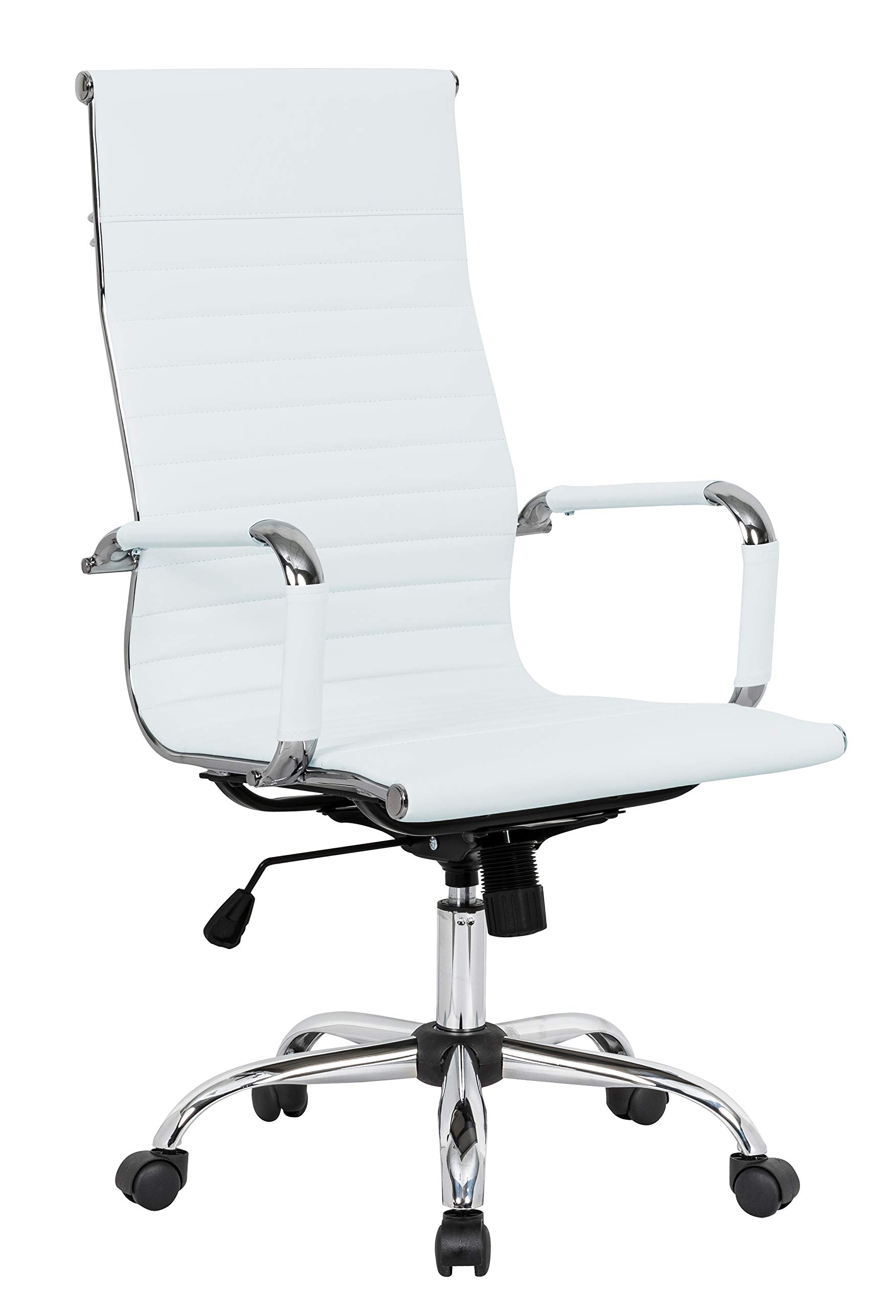 LeisureMod Harris Ergonomic Office Chair - White - Adjustable Height & Lumbar Support for Home & Office Workspace Comfort